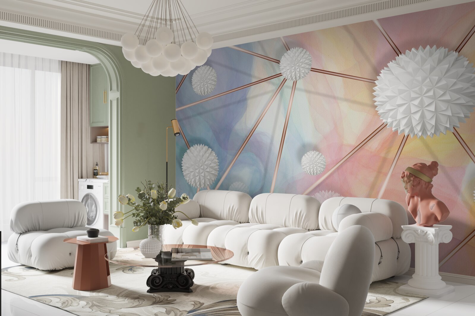 Fototapeta kule unoszące się w powietrzu i liny je łączące, wykonane w złocie