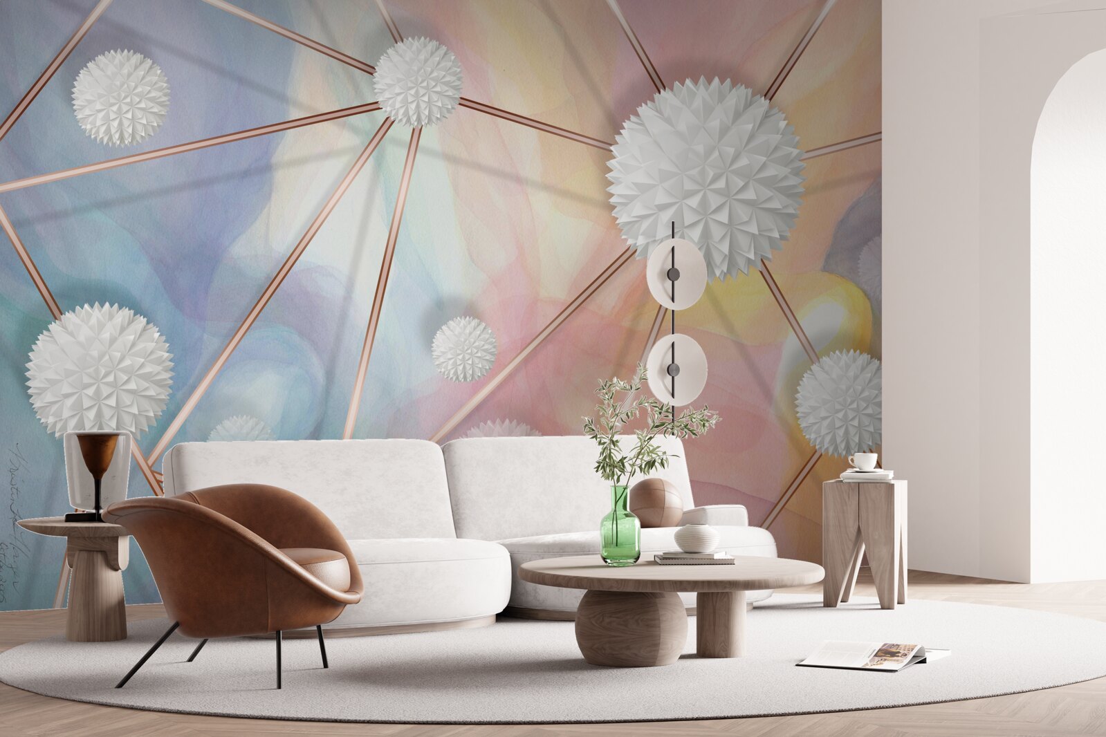 Fototapeta kule unoszące się w powietrzu i liny je łączące, wykonane w złocie