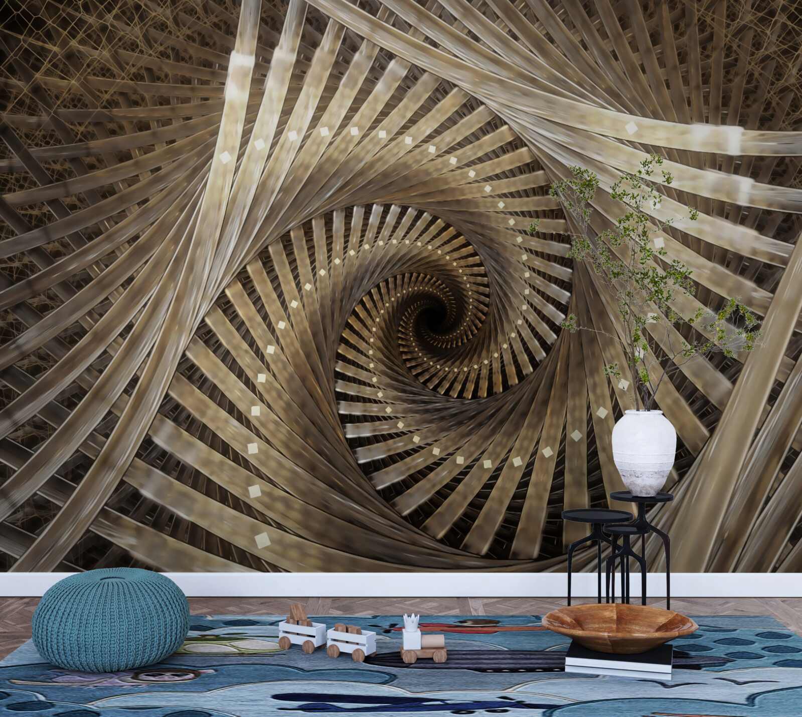 Fototapeta w perspektywie widać okrągłe schody