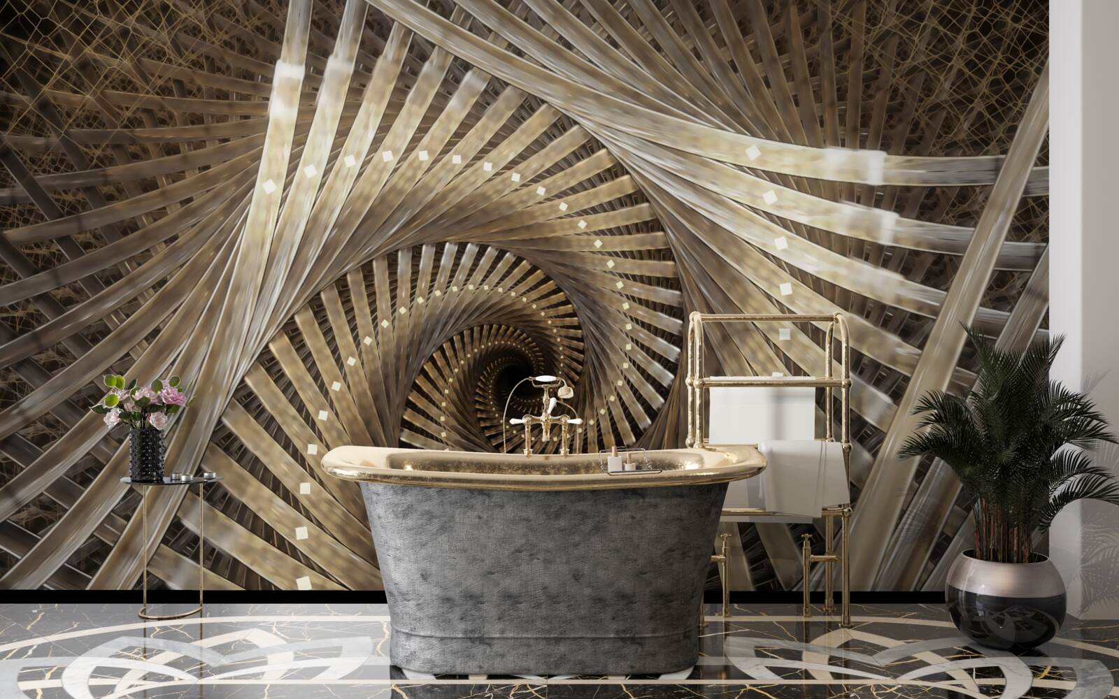 Fototapeta w perspektywie widać okrągłe schody