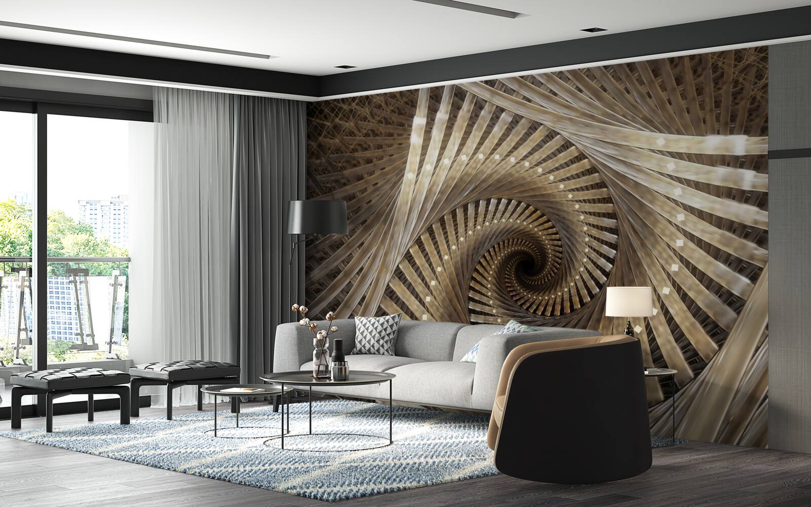 Fototapeta w perspektywie widać okrągłe schody