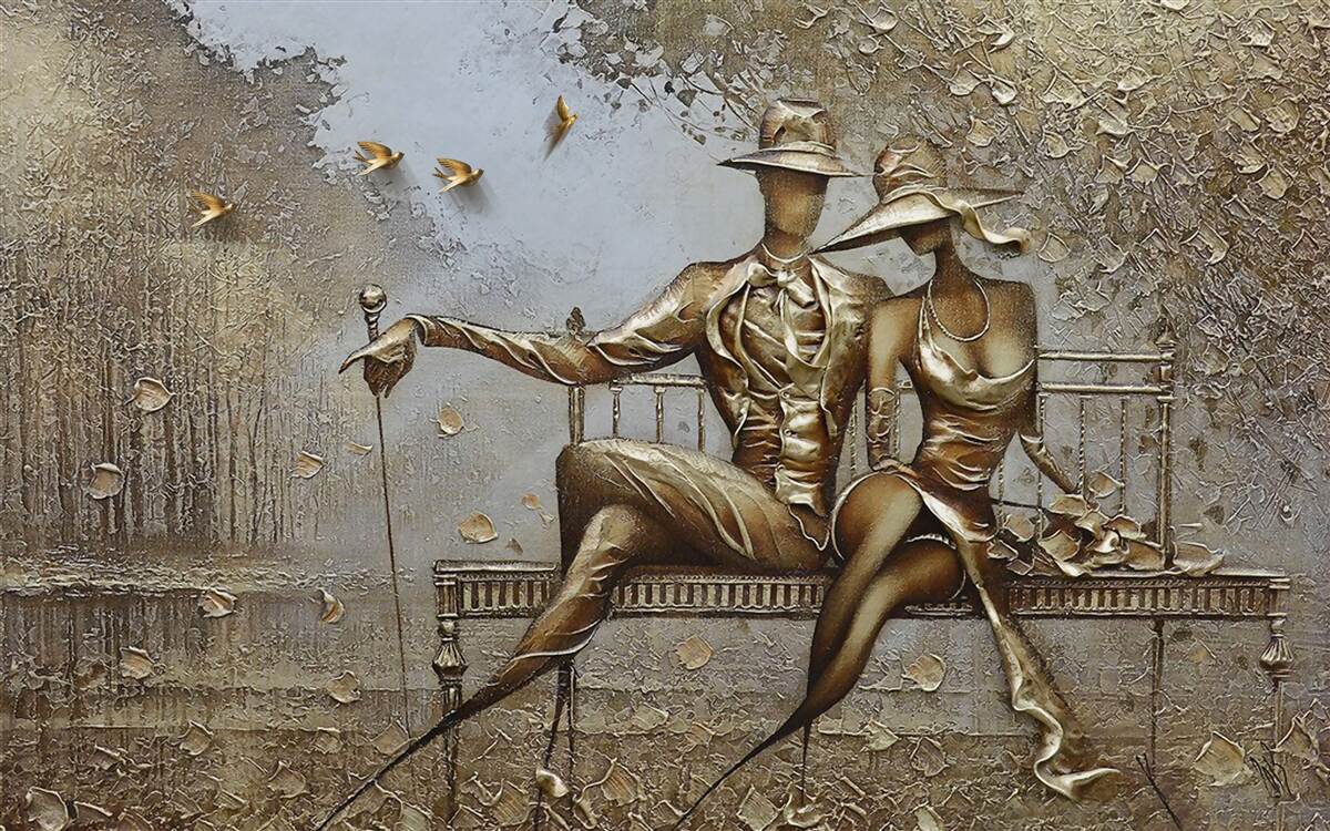 Fototapeta podczas ulewy młodzi kochankowie na ławce