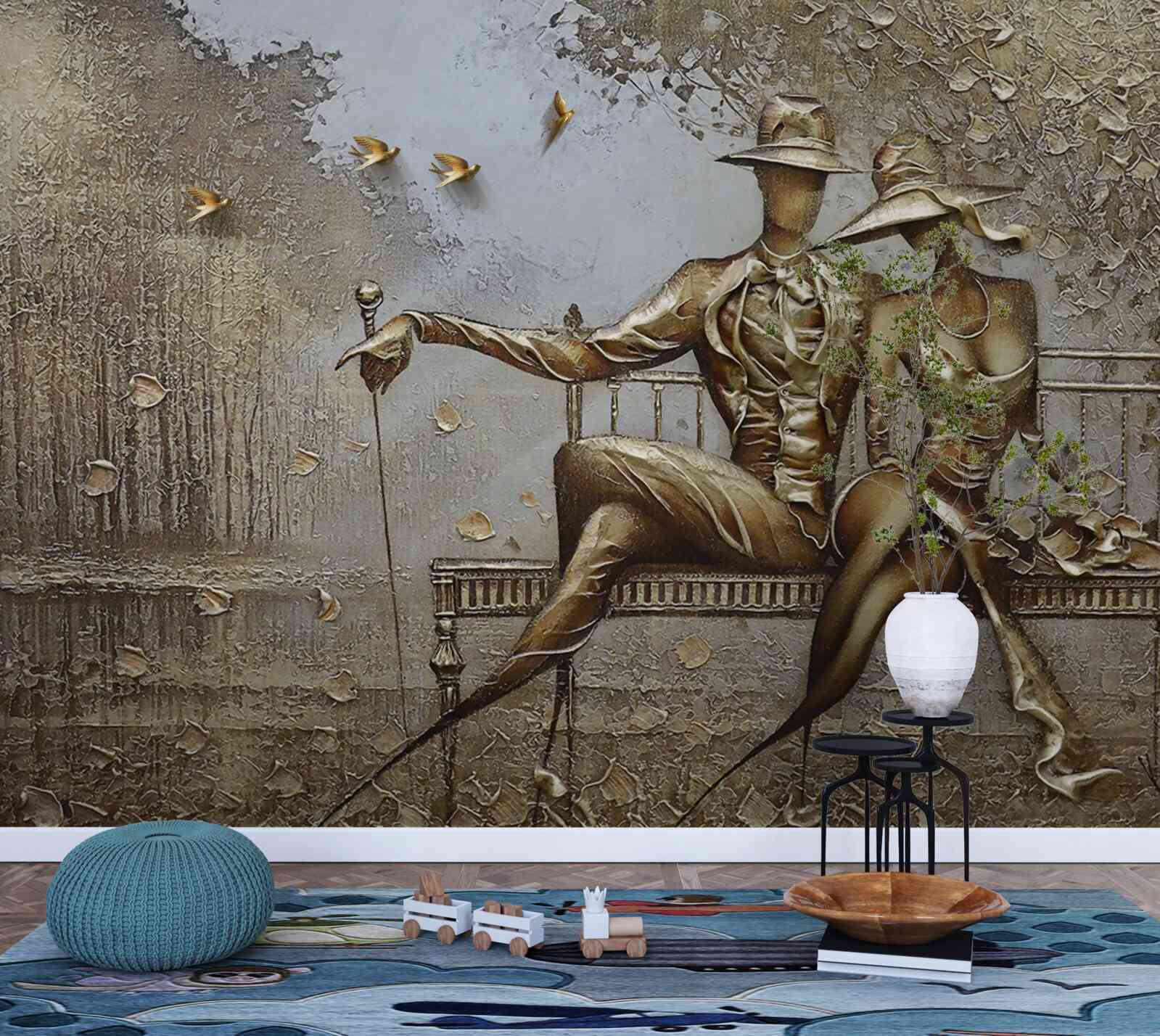 Fototapeta podczas ulewy młodzi kochankowie na ławce