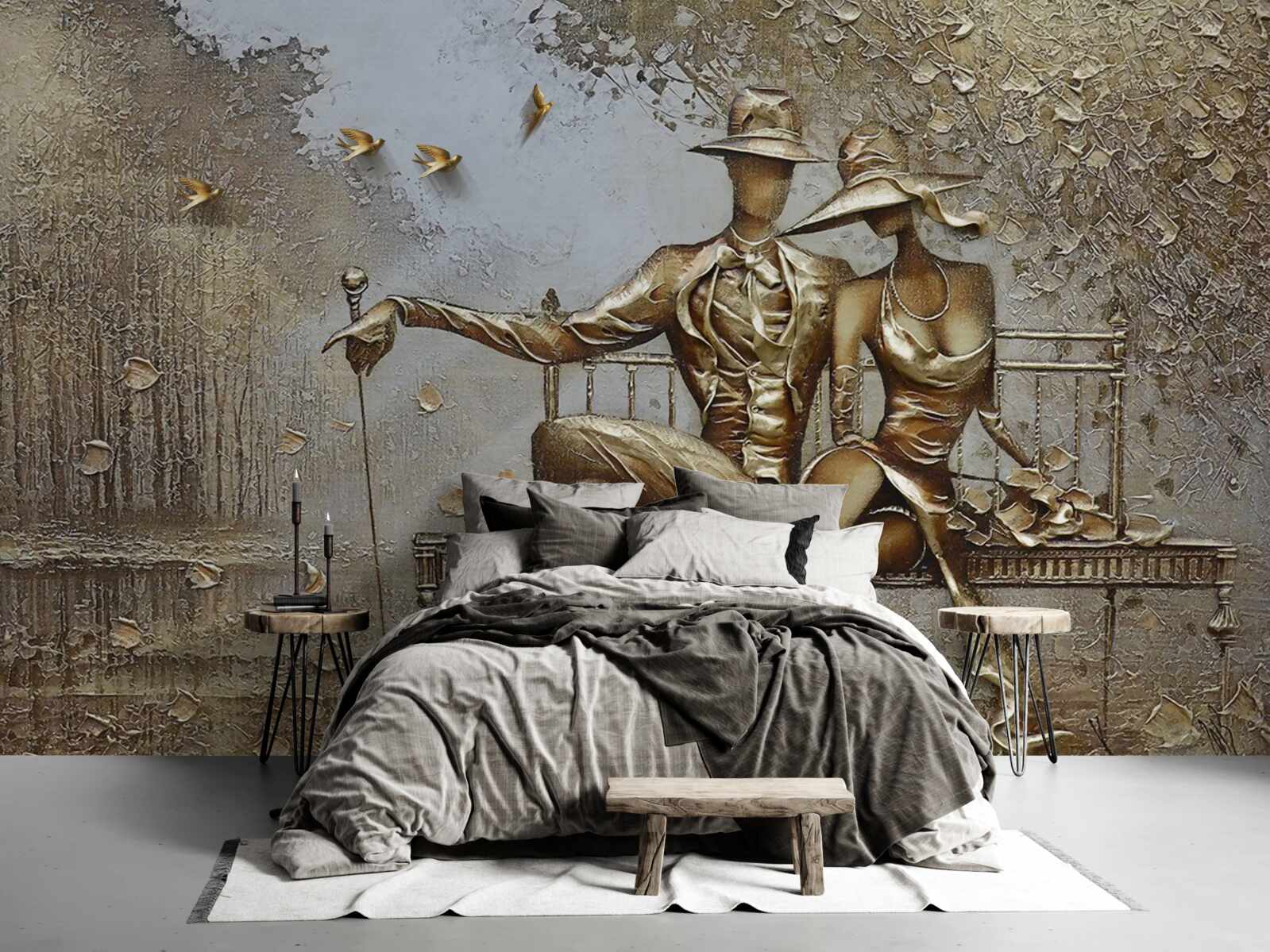 Fototapeta podczas ulewy młodzi kochankowie na ławce