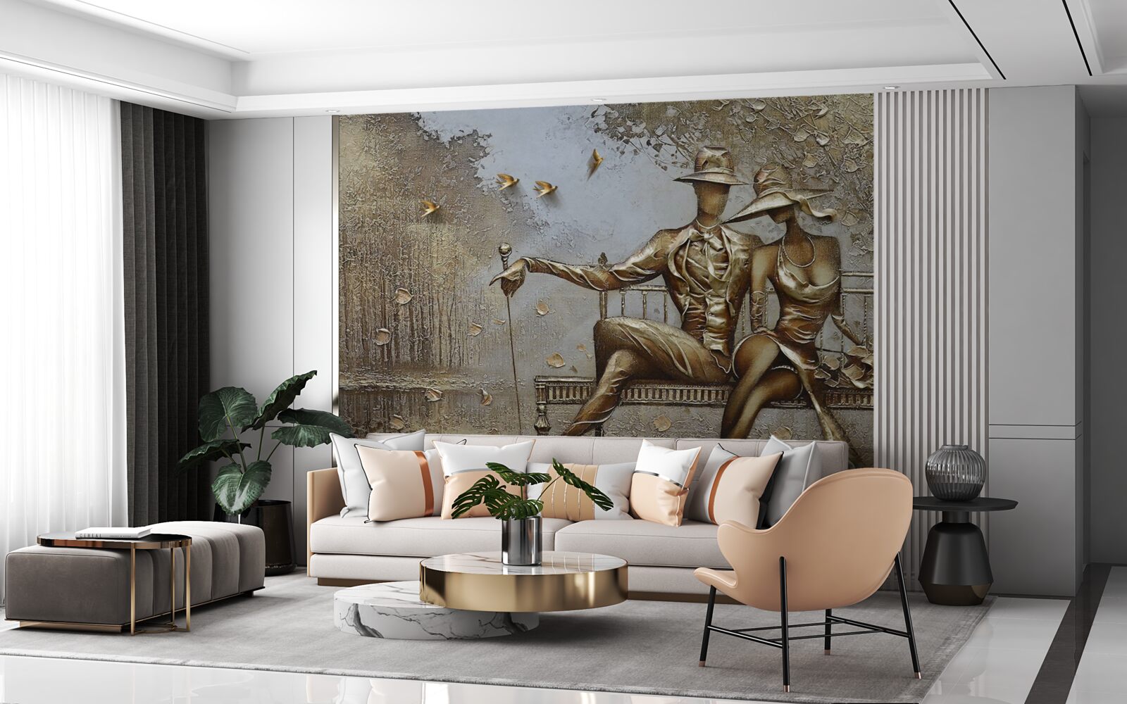 Fototapeta podczas ulewy młodzi kochankowie na ławce