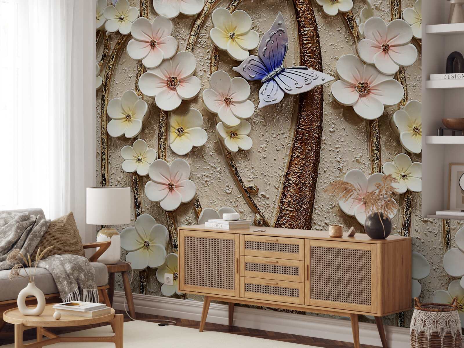 Fototapeta miękkie pąki i niebieski motyl