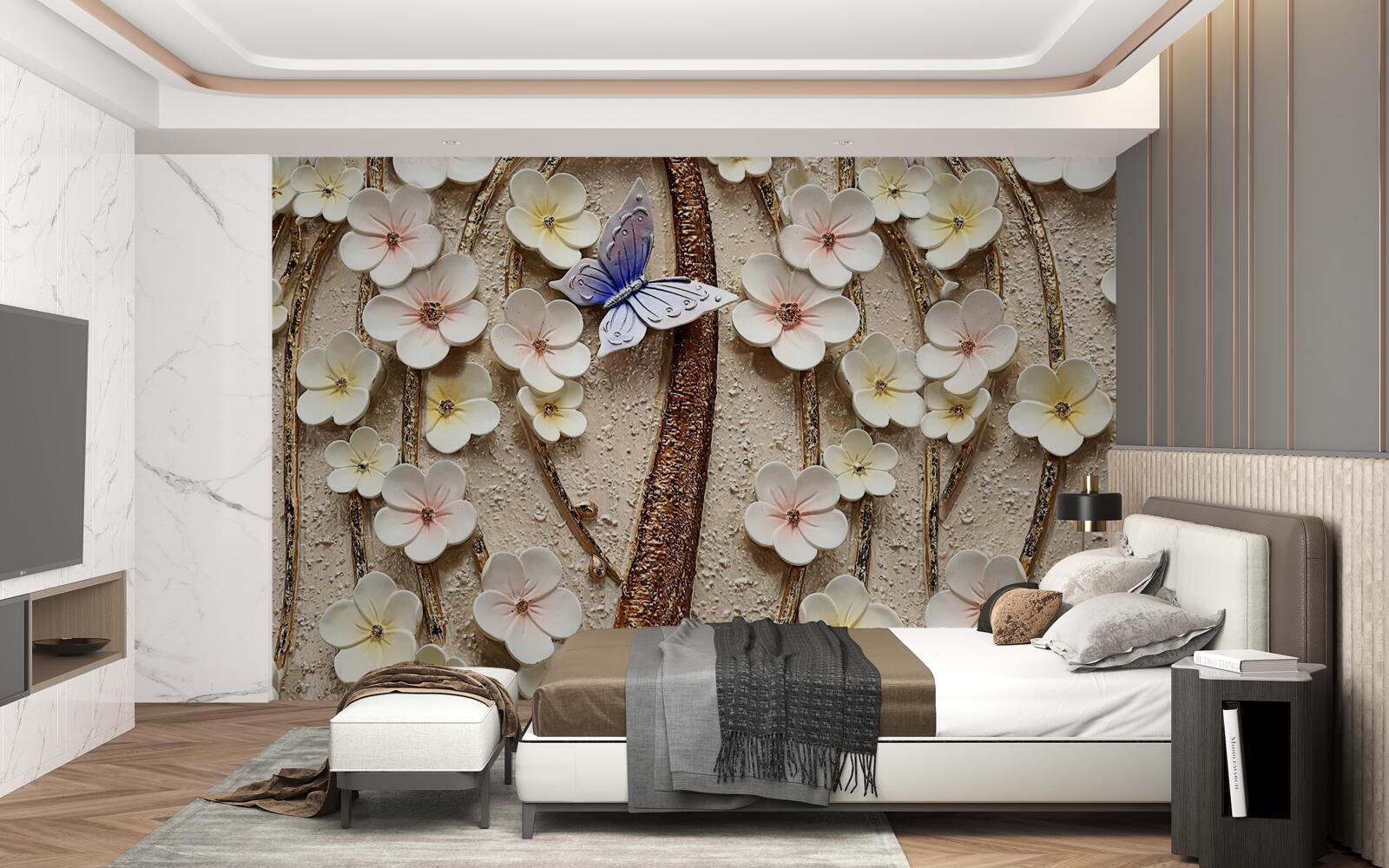 Fototapeta miękkie pąki i niebieski motyl