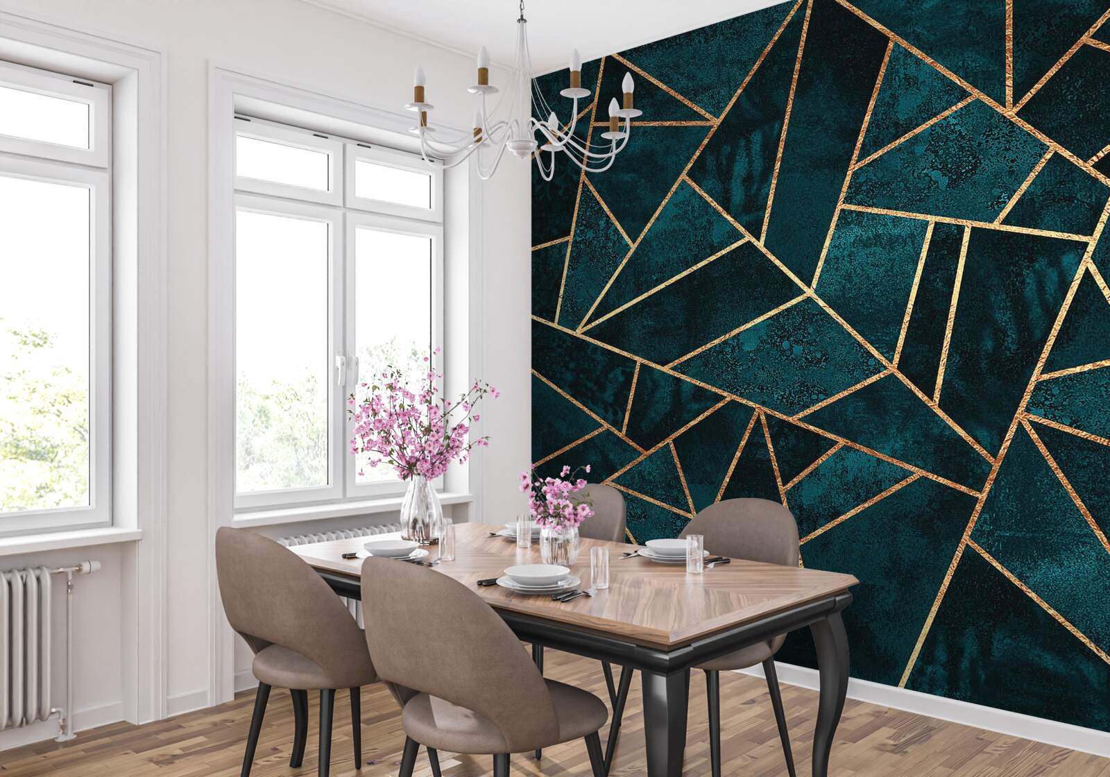 Fototapeta mozaika w szmaragdowo-złotej tonacji