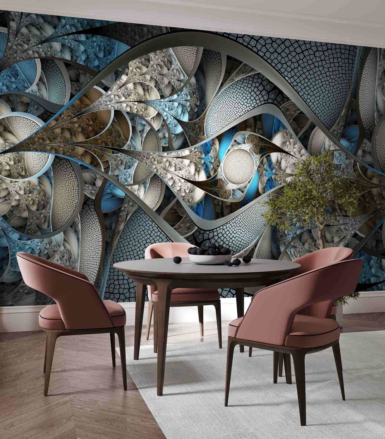 Fototapeta skład zakrzywionych linii i plam barwnych