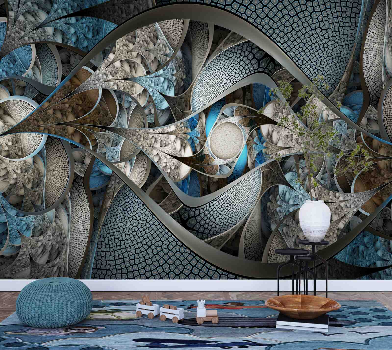 Fototapeta skład zakrzywionych linii i plam barwnych