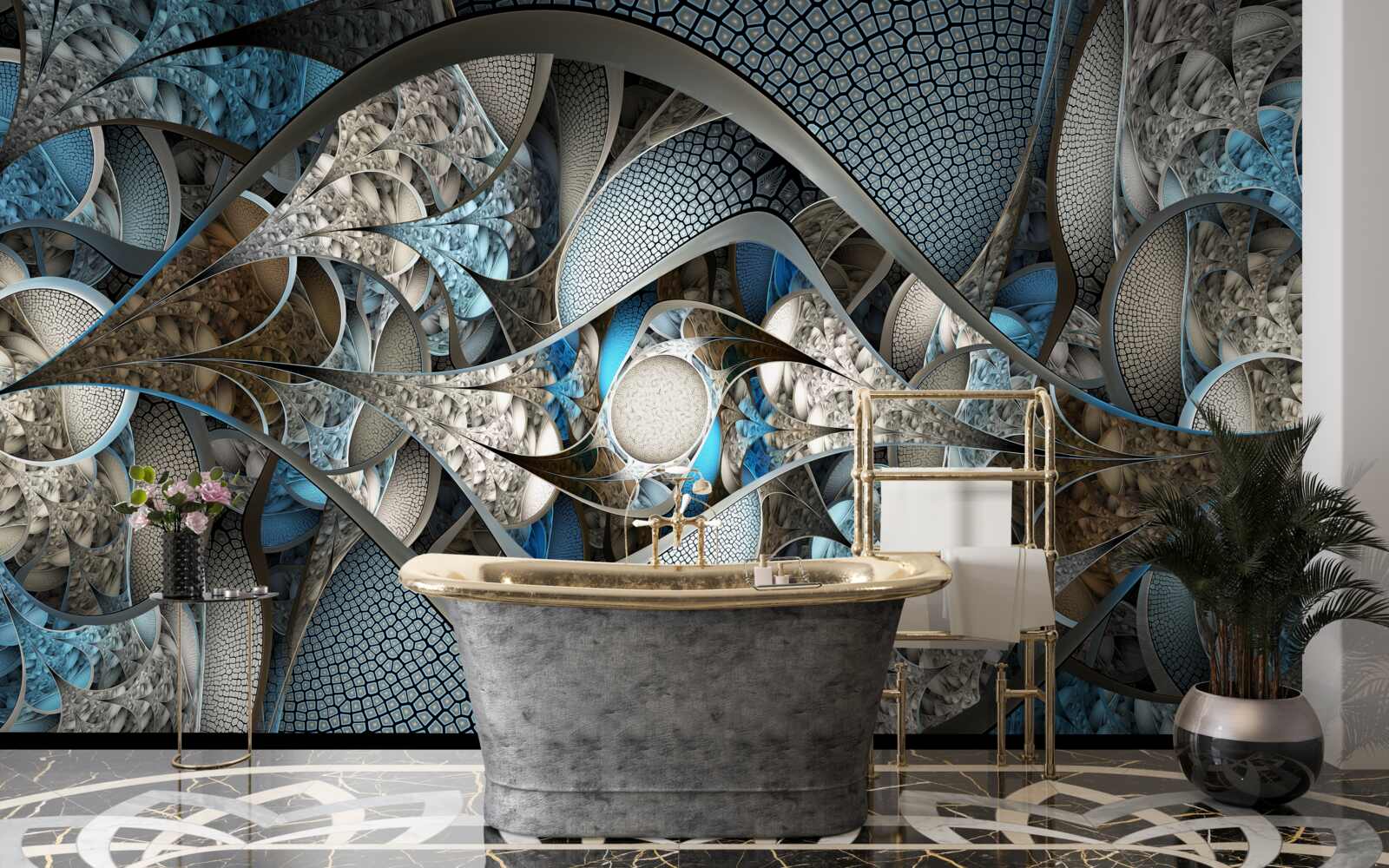 Fototapeta skład zakrzywionych linii i plam barwnych