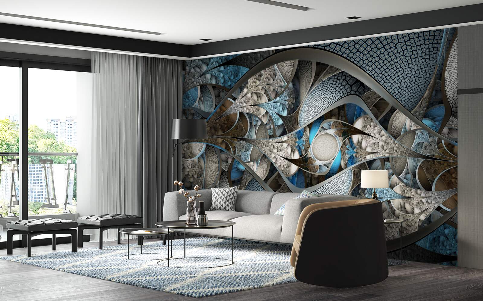 Fototapeta skład zakrzywionych linii i plam barwnych