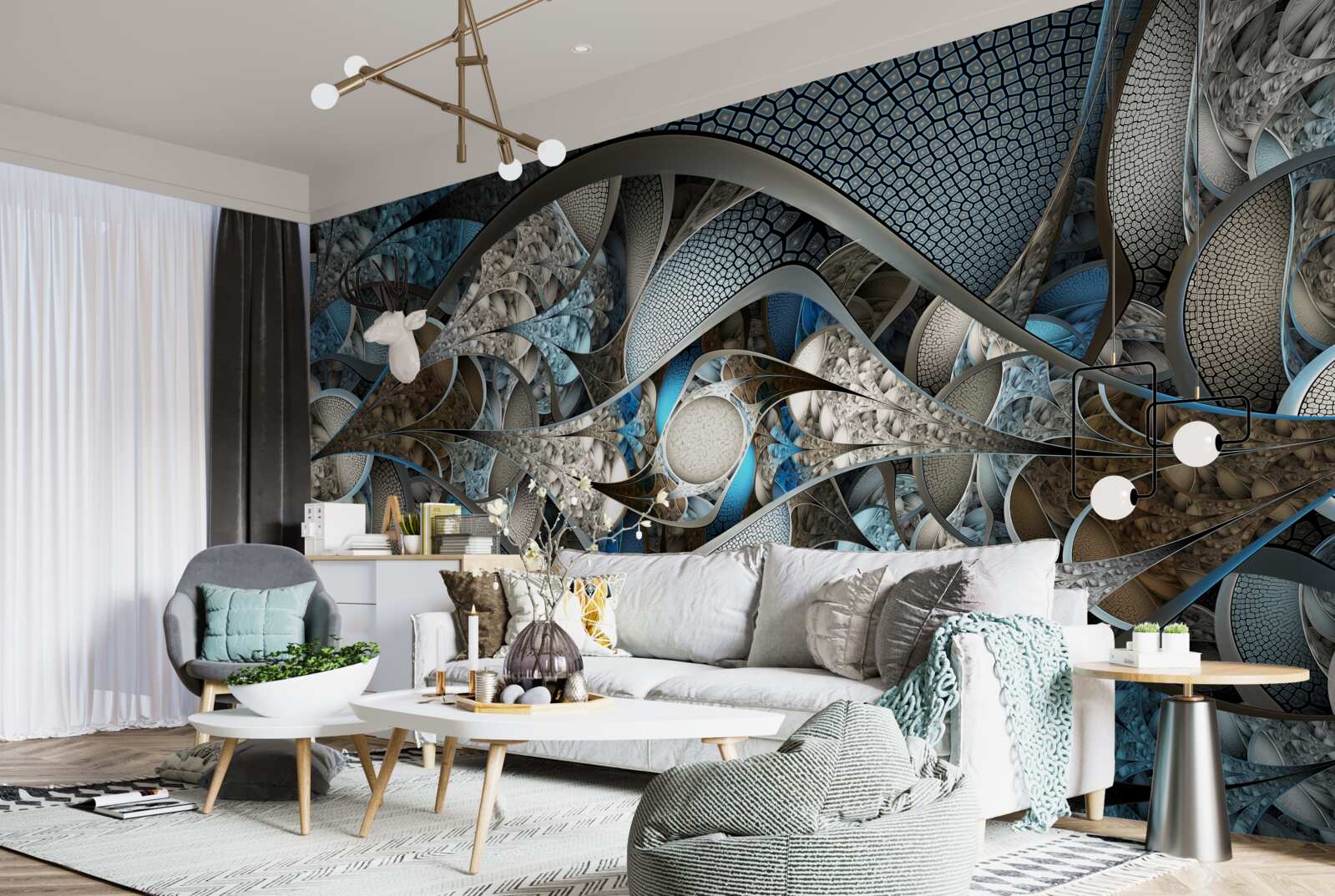 Fototapeta skład zakrzywionych linii i plam barwnych