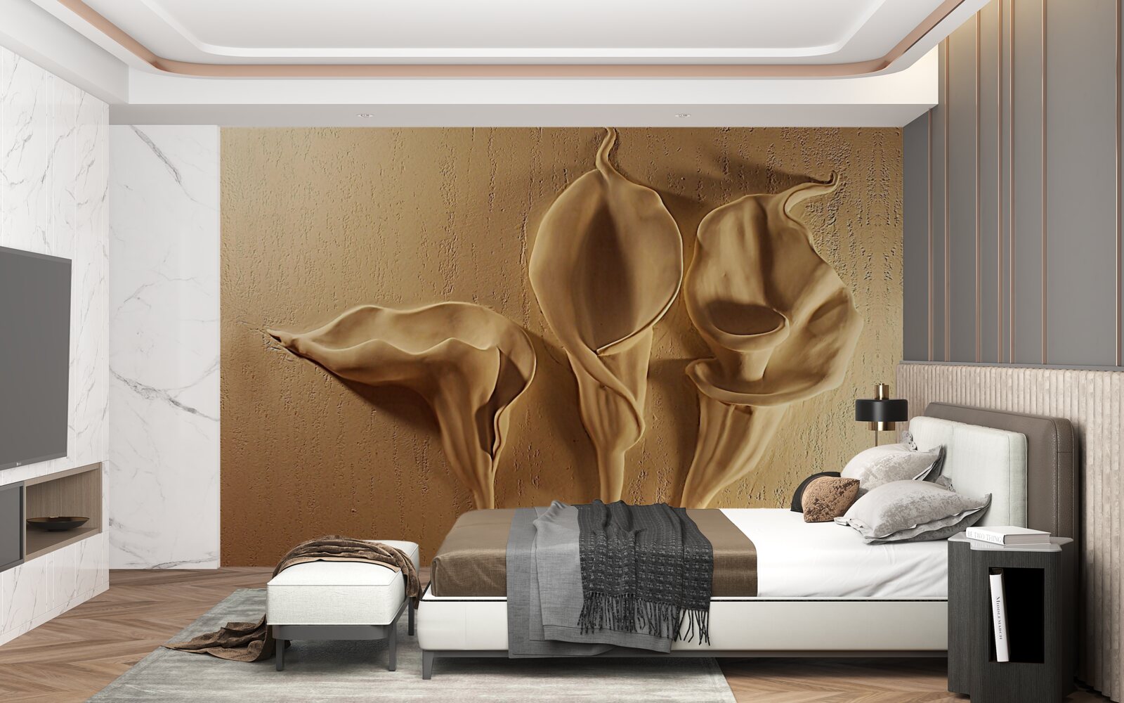 Fototapeta lilie kalii wykonane z piasku na ścianie