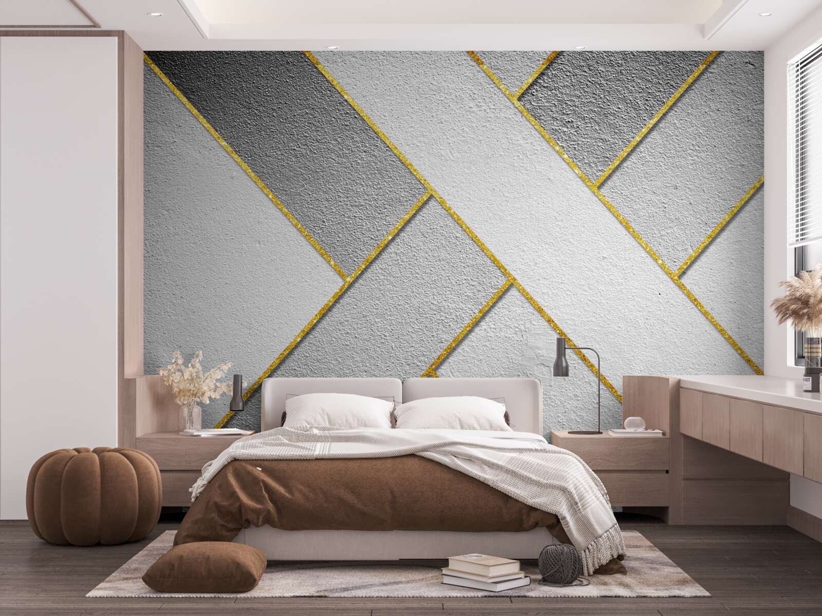 Fototapeta złote proste linie na szarym tle