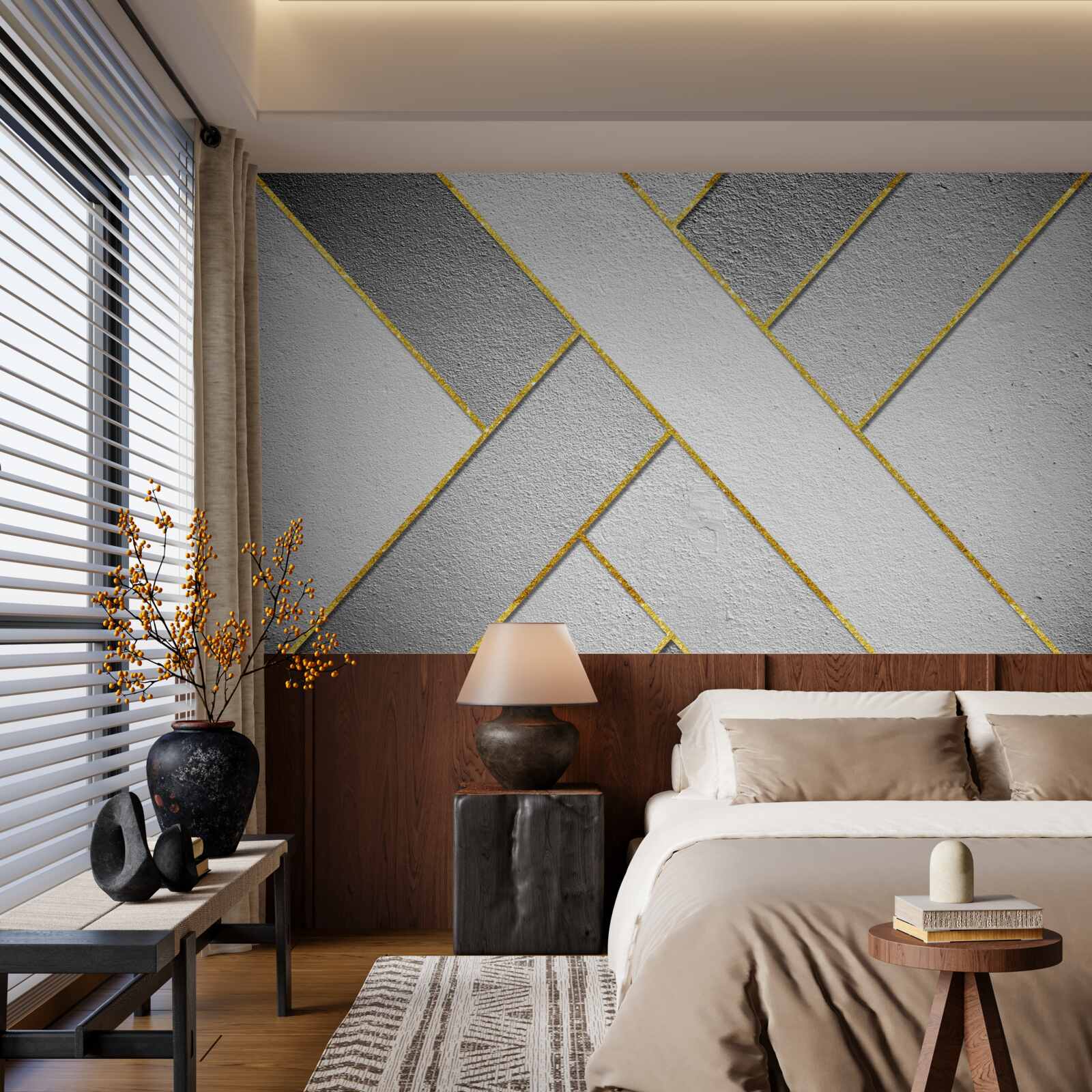 Fototapeta złote proste linie na szarym tle