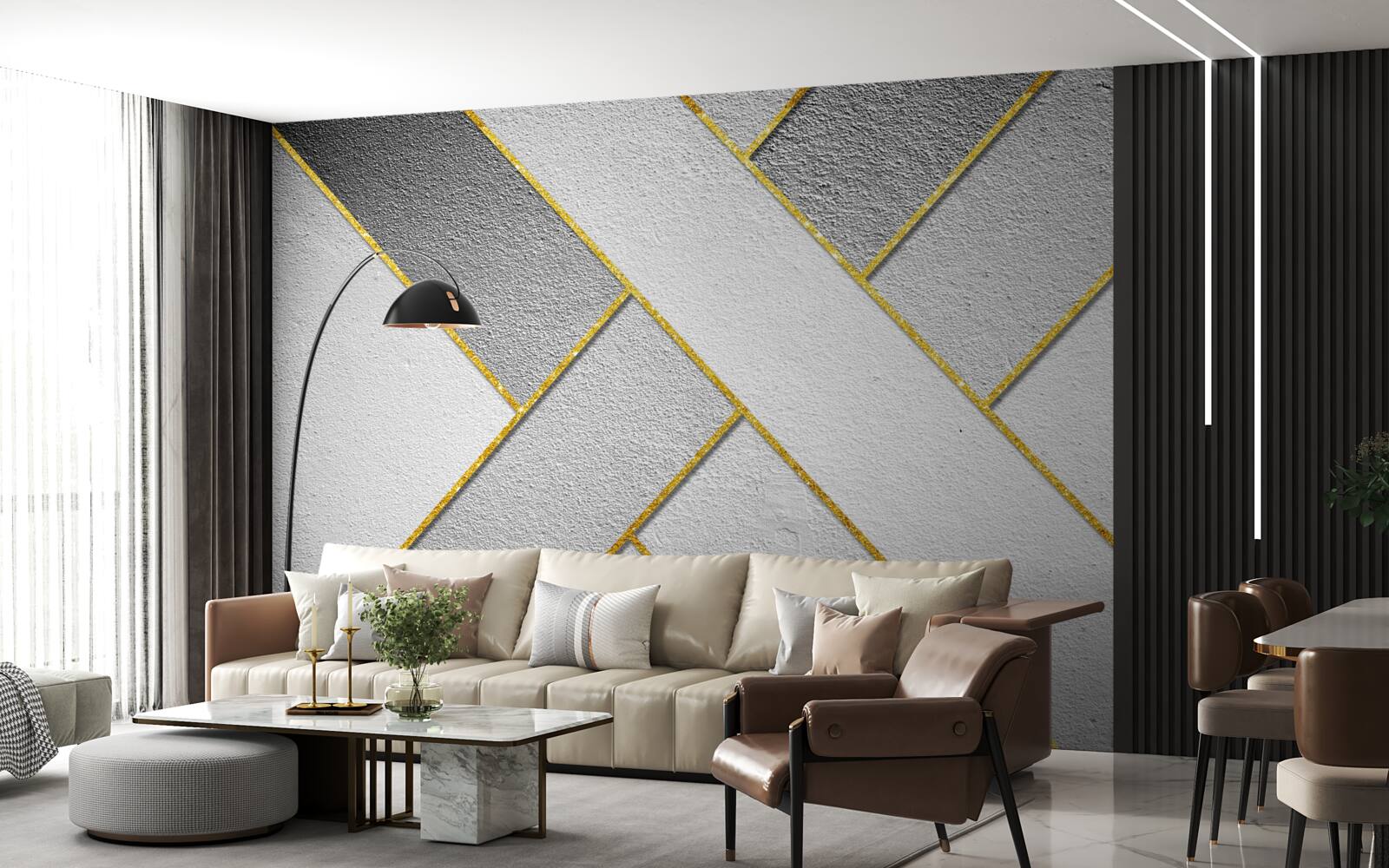 Fototapeta złote proste linie na szarym tle