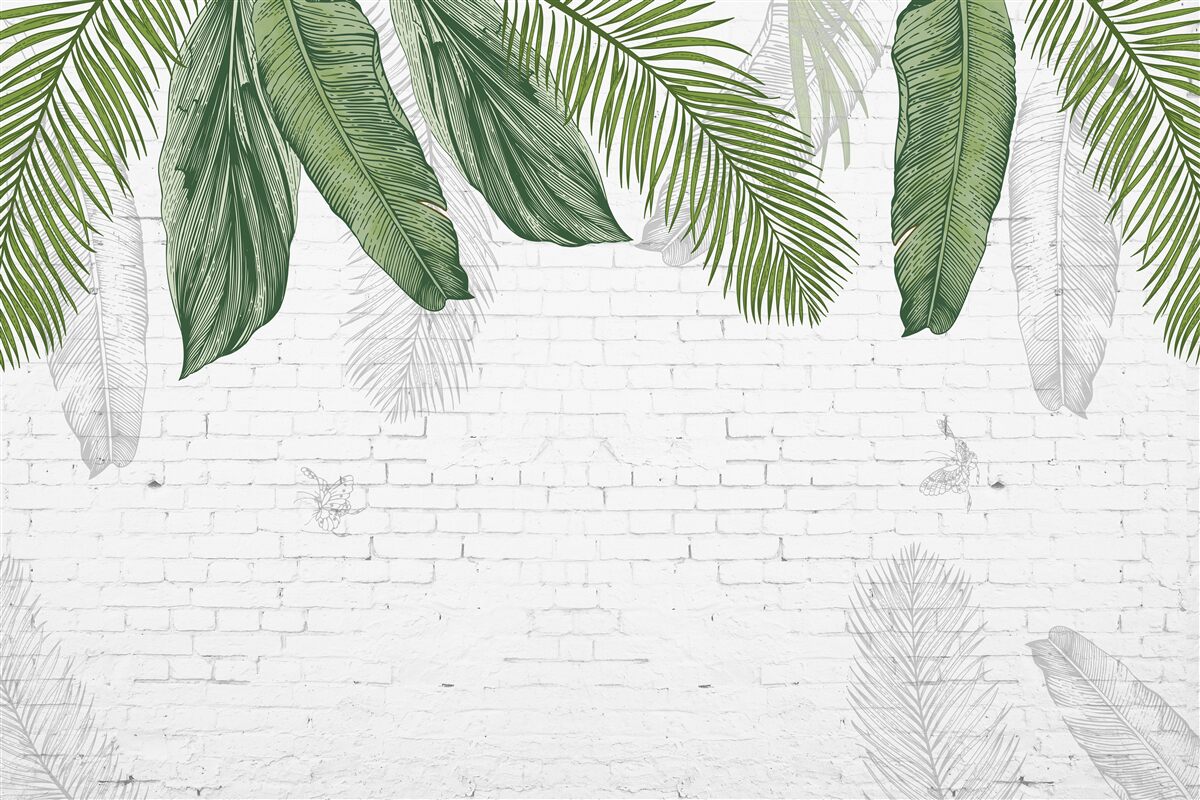 Fototapeta cegła jest dokładnie pokryta zielonymi liśćmi