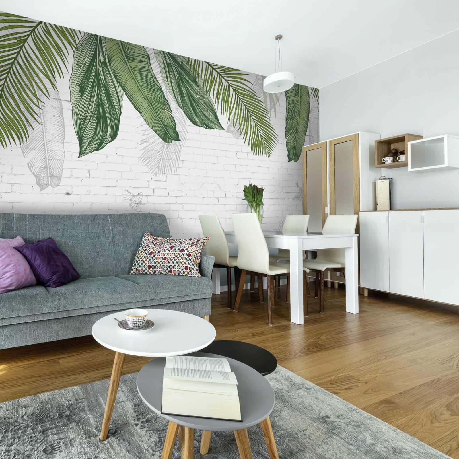 Fototapeta cegła jest dokładnie pokryta zielonymi liśćmi