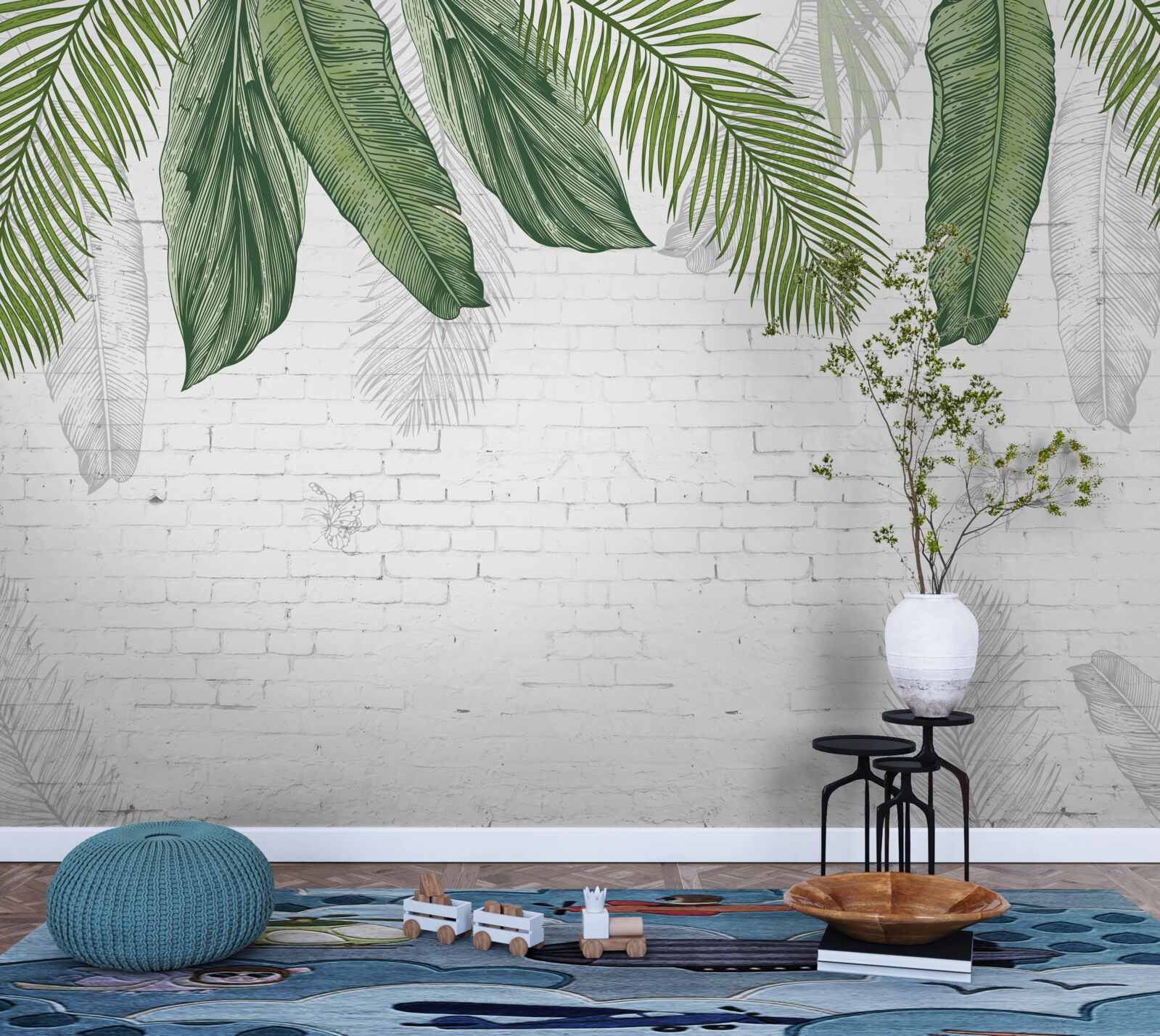 Fototapeta cegła jest dokładnie pokryta zielonymi liśćmi