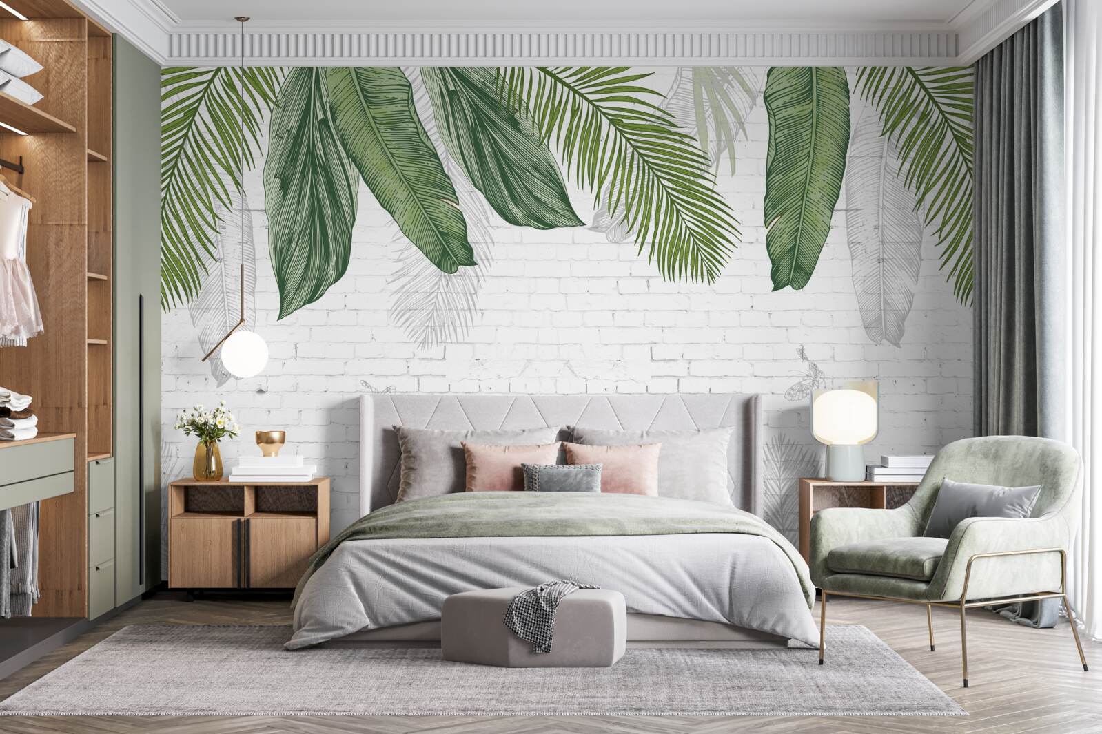 Fototapeta cegła jest dokładnie pokryta zielonymi liśćmi