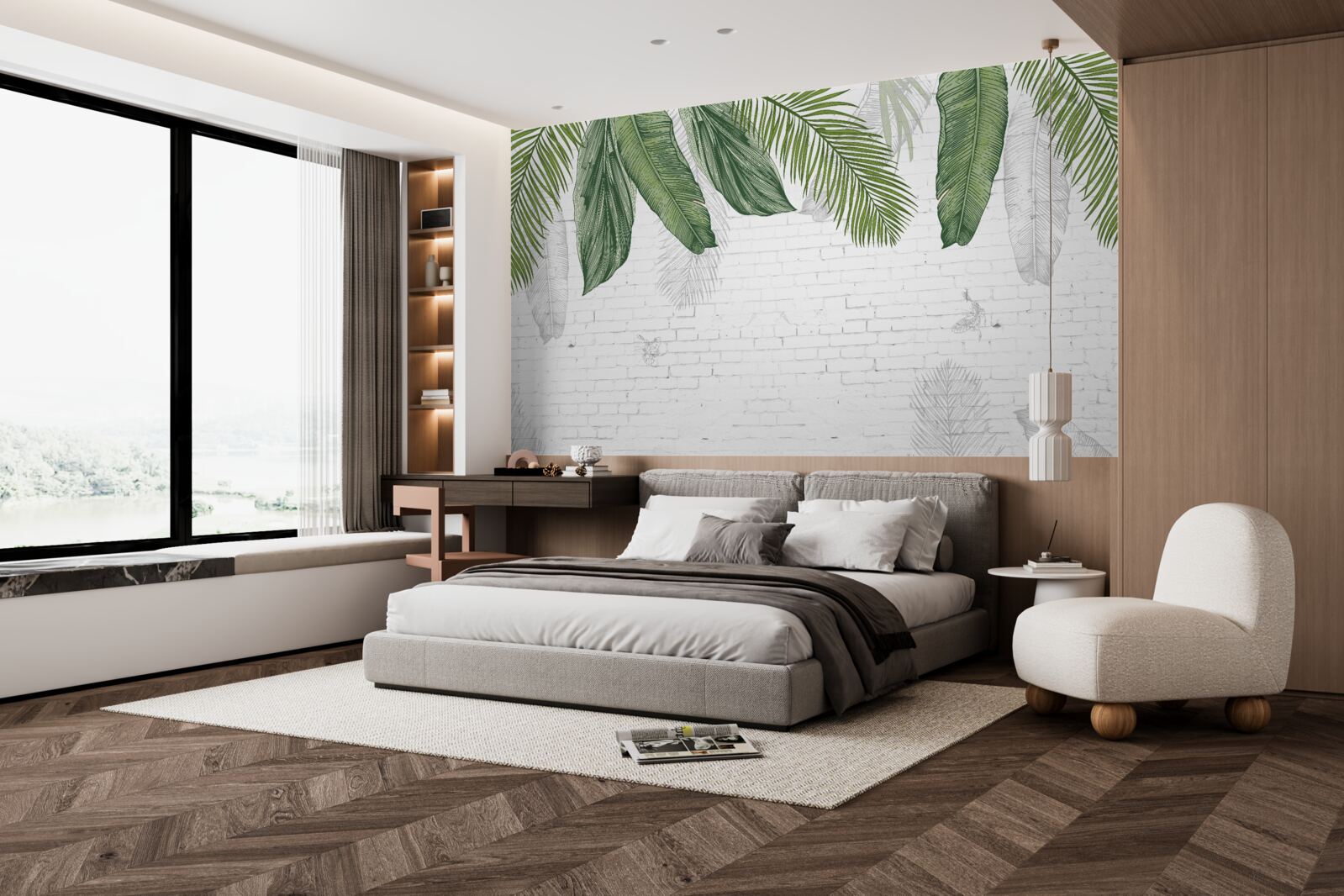 Fototapeta cegła jest dokładnie pokryta zielonymi liśćmi