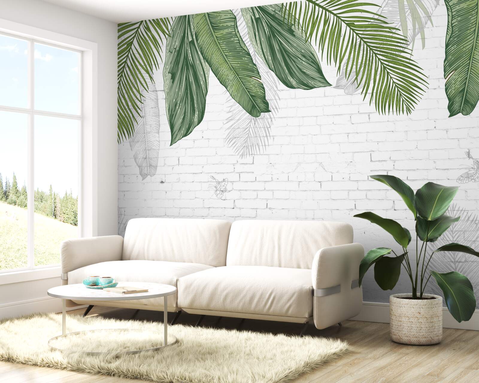 Fototapeta cegła jest dokładnie pokryta zielonymi liśćmi