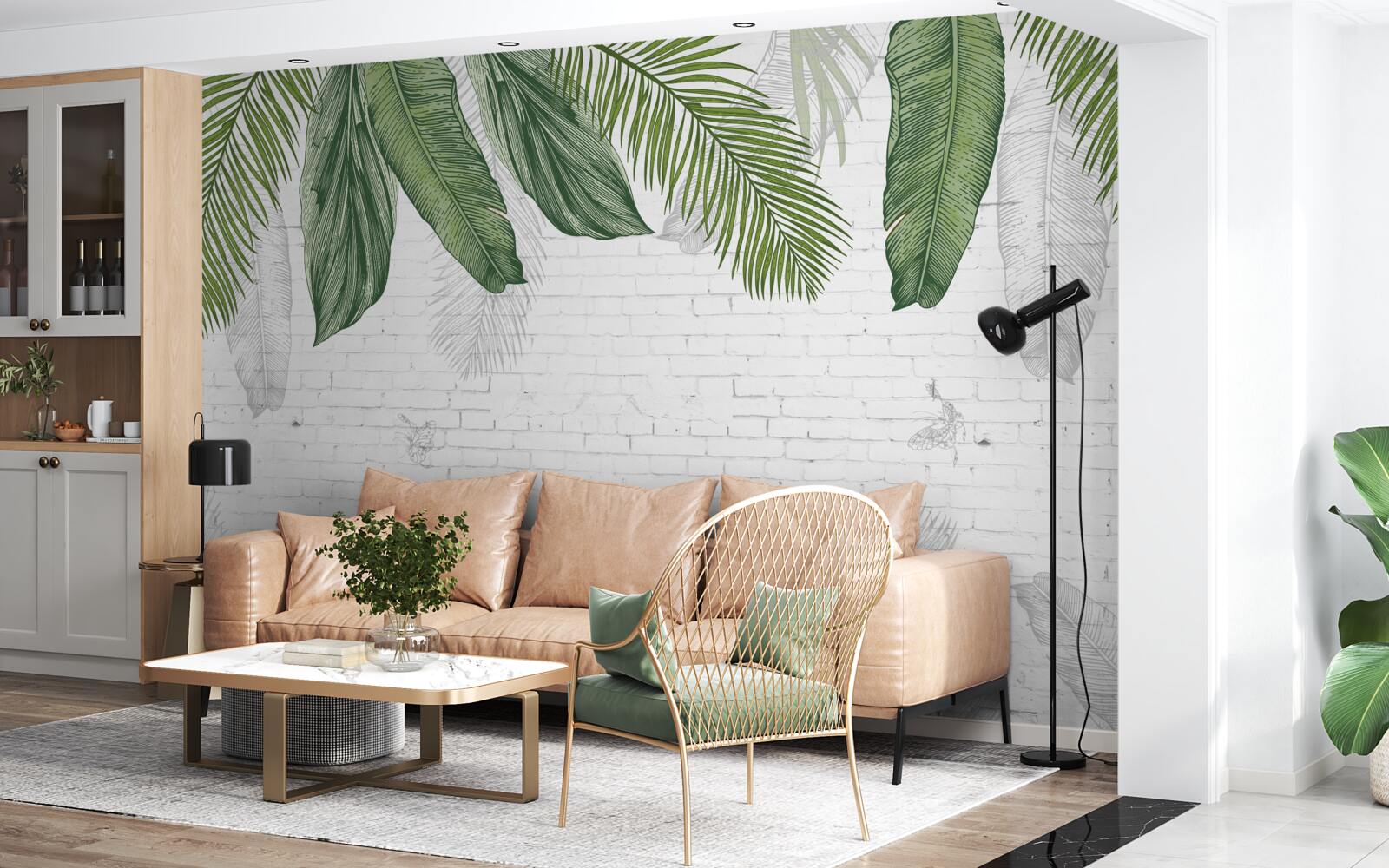 Fototapeta cegła jest dokładnie pokryta zielonymi liśćmi