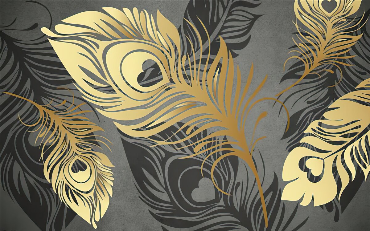 Fototapeta pióra z ażurową złotą dekoracją