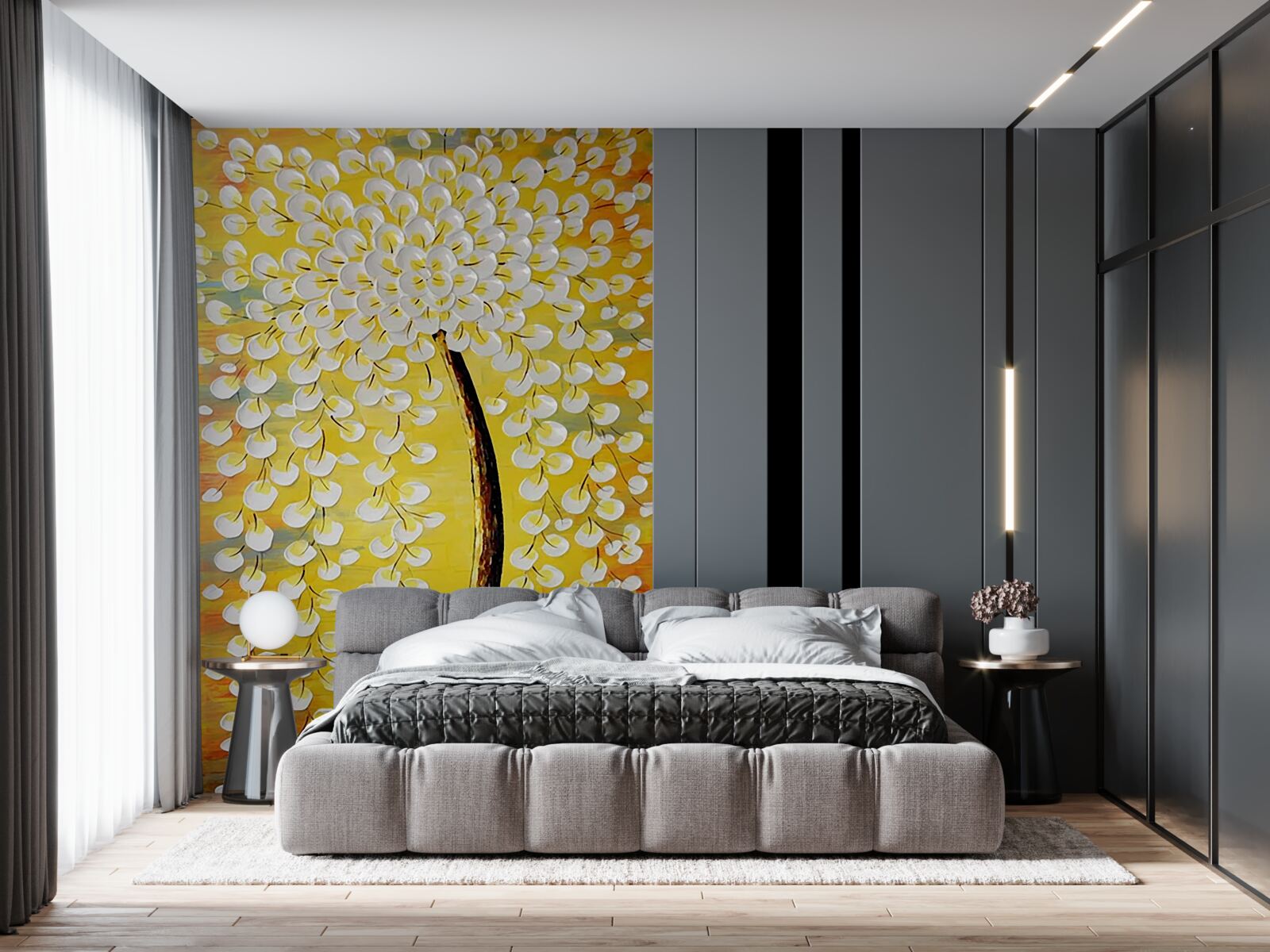 Fototapeta obraz olejny przedstawiający kwitnące drzewo