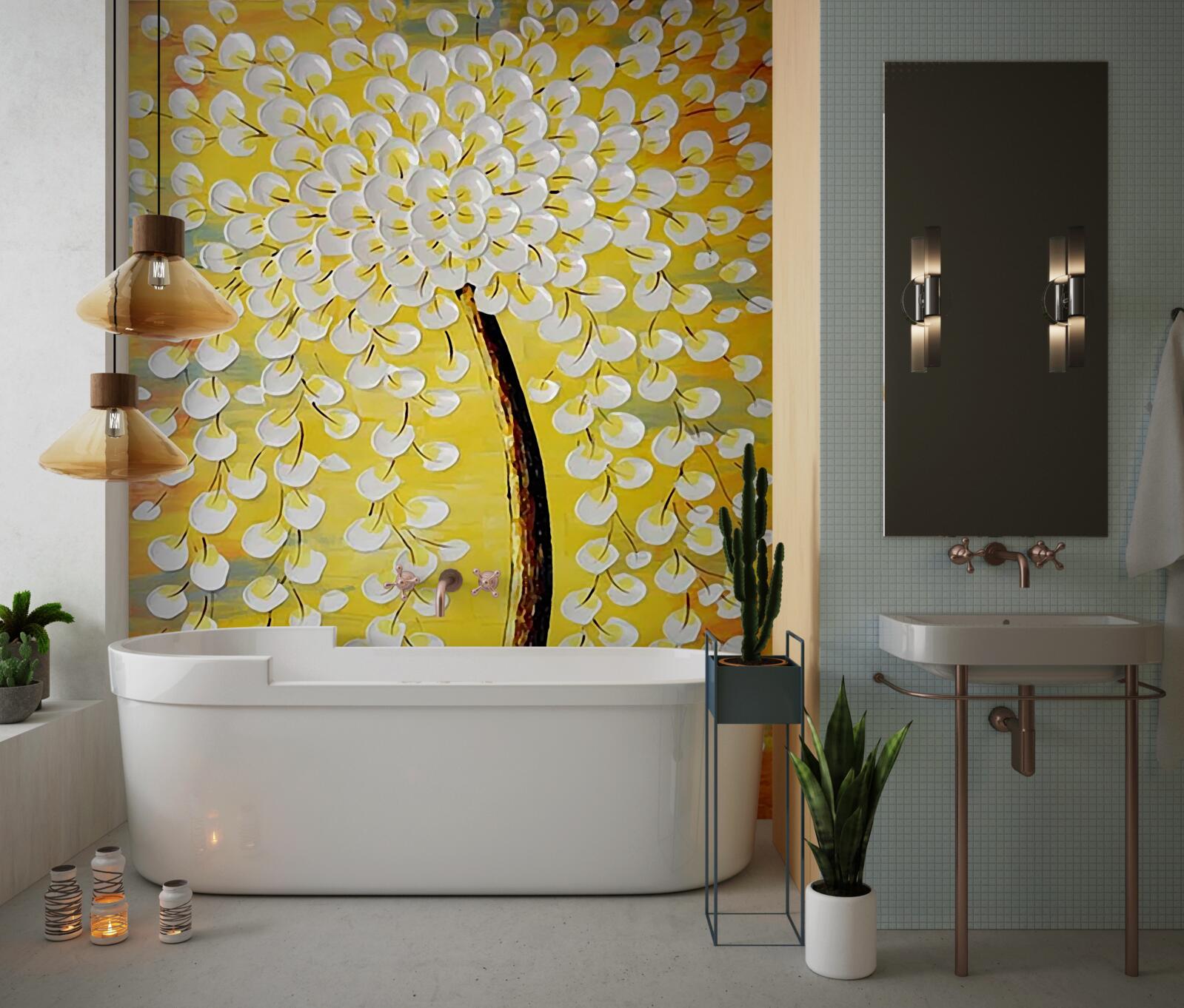 Fototapeta obraz olejny przedstawiający kwitnące drzewo