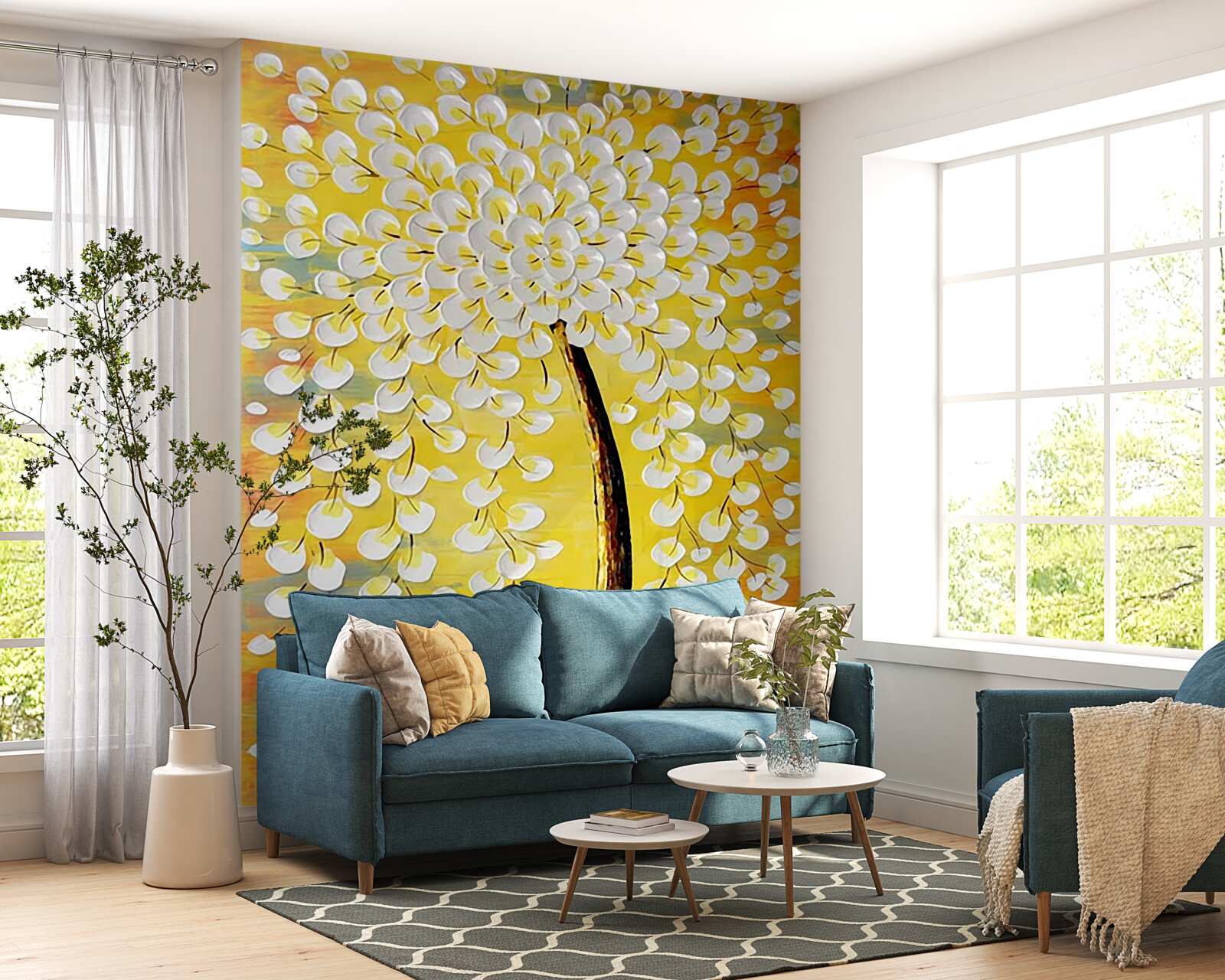 Fototapeta obraz olejny przedstawiający kwitnące drzewo