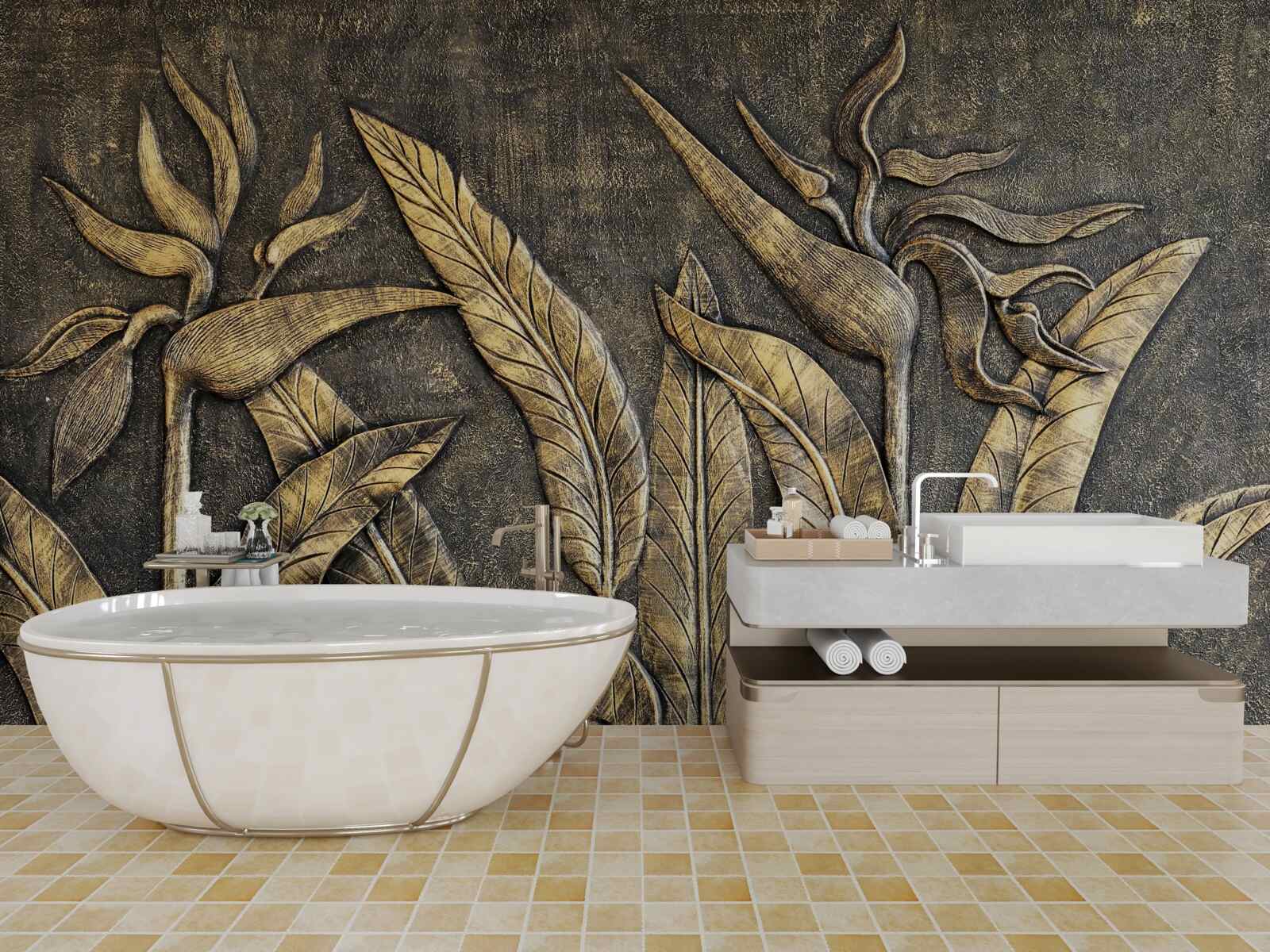 Fototapeta tekstury tropikalnej flory w odcieniach brązu