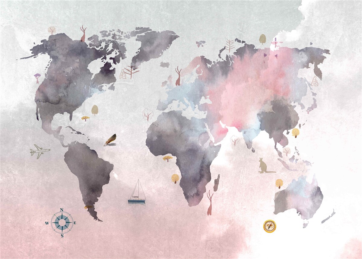 Fototapeta mapa świata wykonana akwarelą