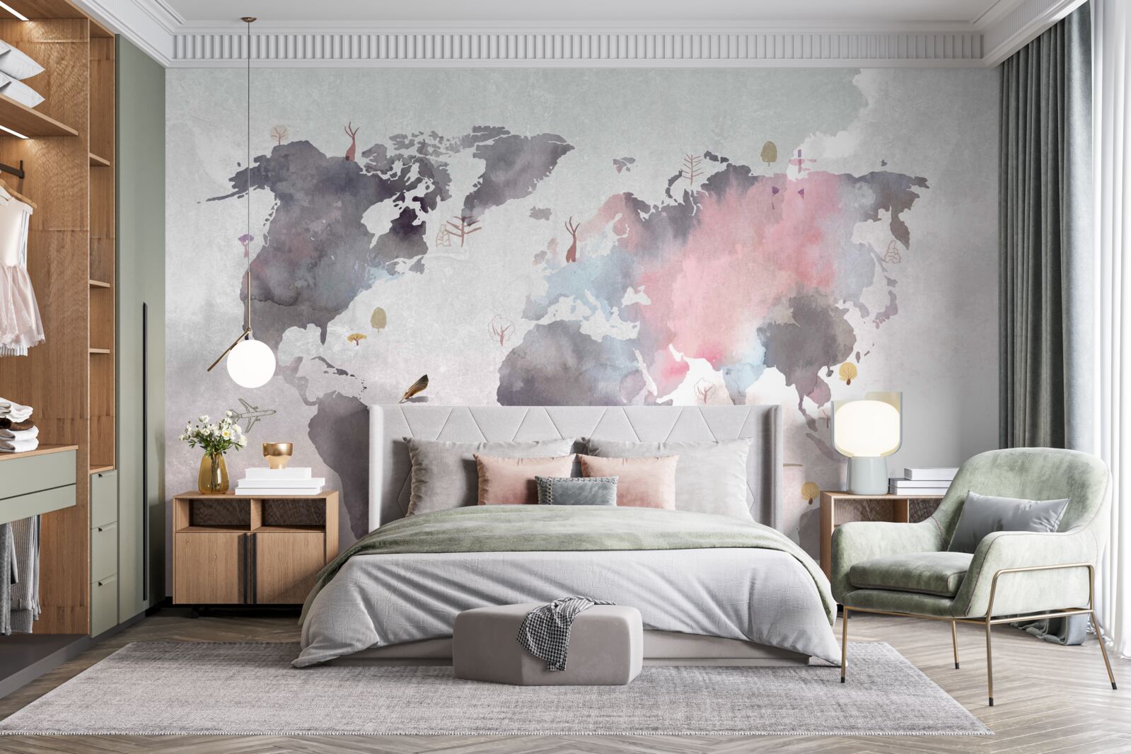 Fototapeta mapa świata wykonana akwarelą