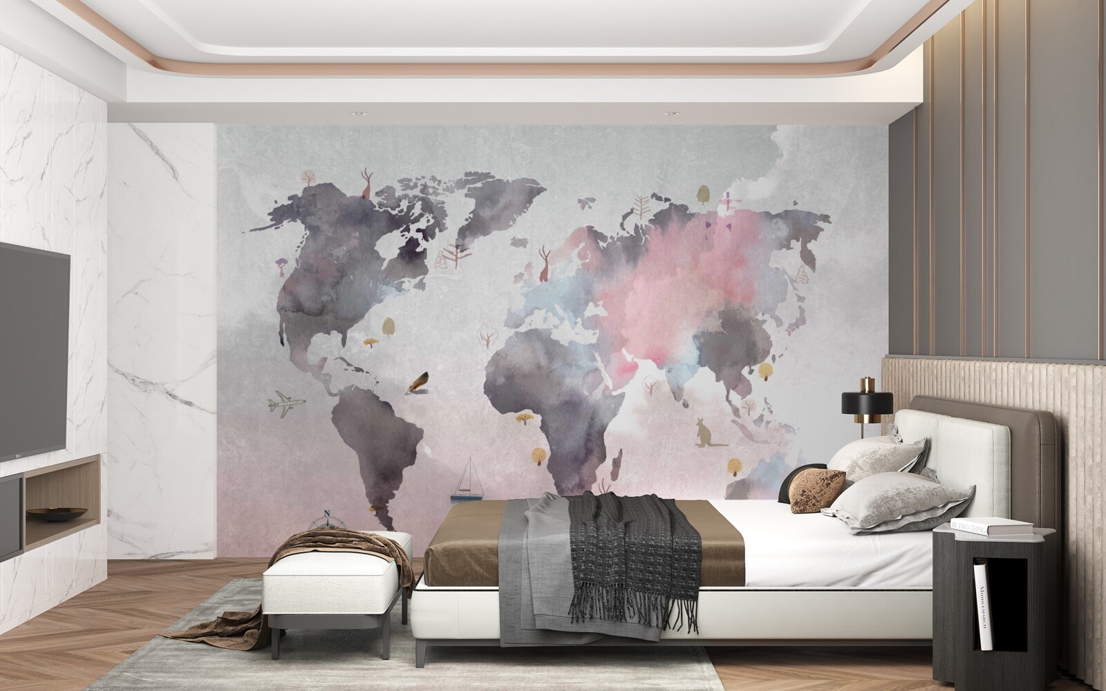 Fototapeta mapa świata wykonana akwarelą