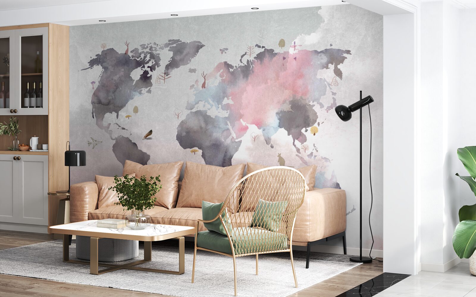 Fototapeta mapa świata wykonana akwarelą