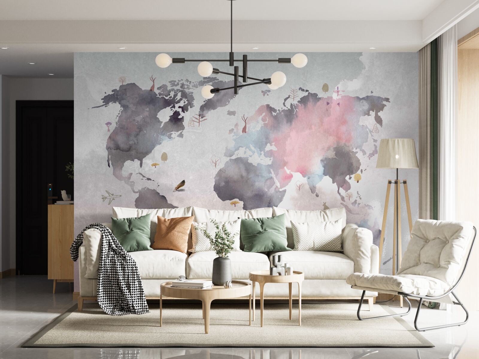 Fototapeta mapa świata wykonana akwarelą