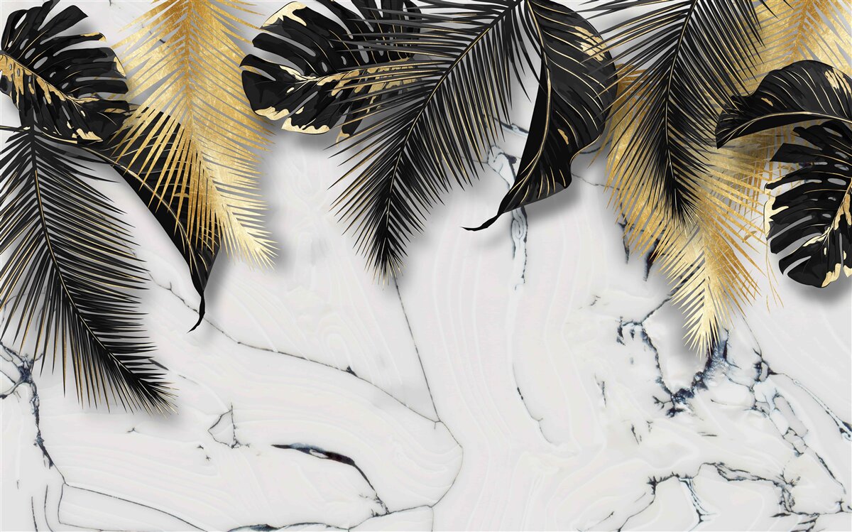 Fototapeta marmur jest usiany brązowymi i czarnymi liśćmi