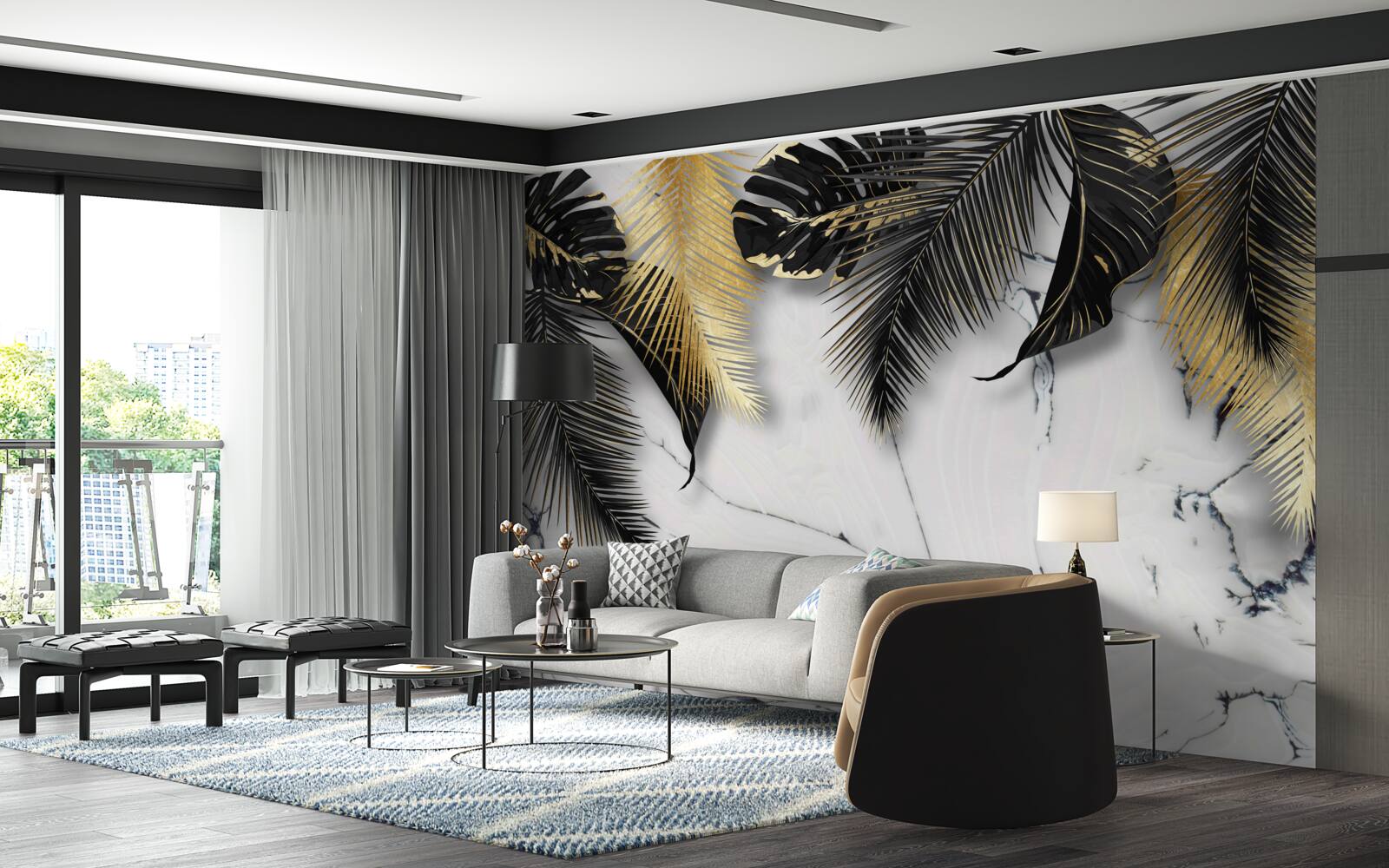 Fototapeta marmur jest usiany brązowymi i czarnymi liśćmi