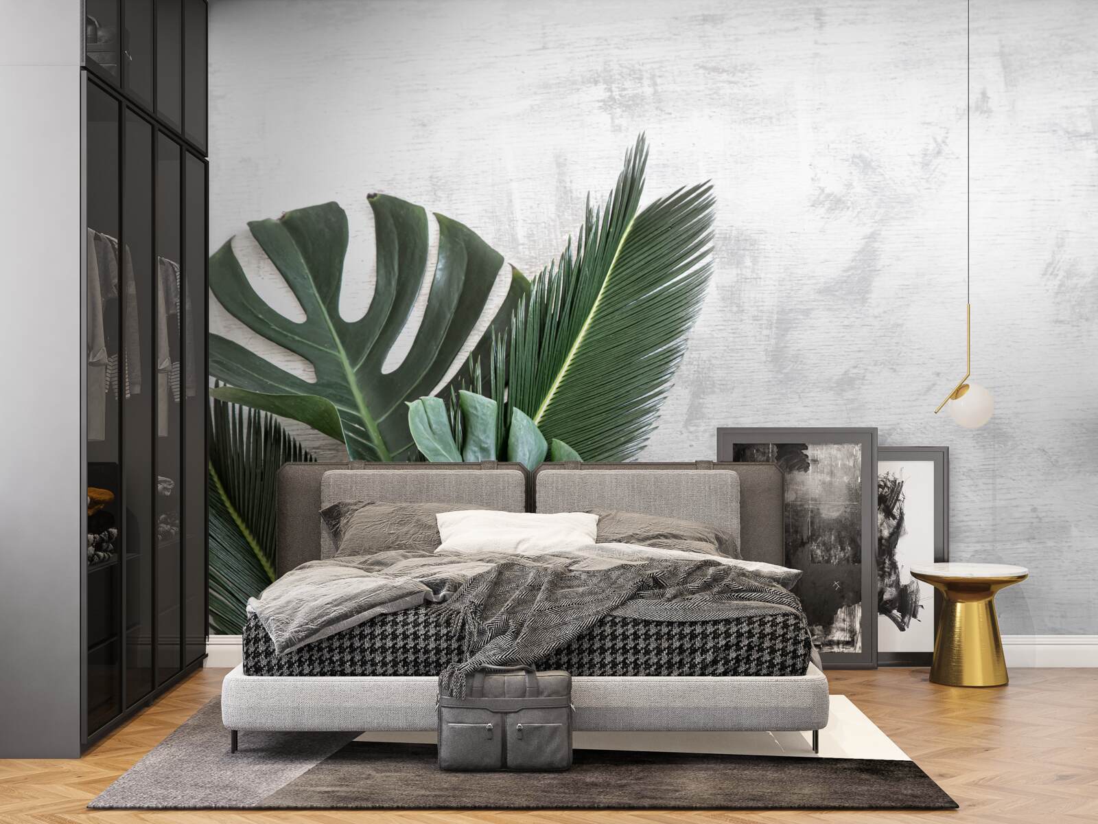 Fototapeta szare tło podkreśla zieleń paproci