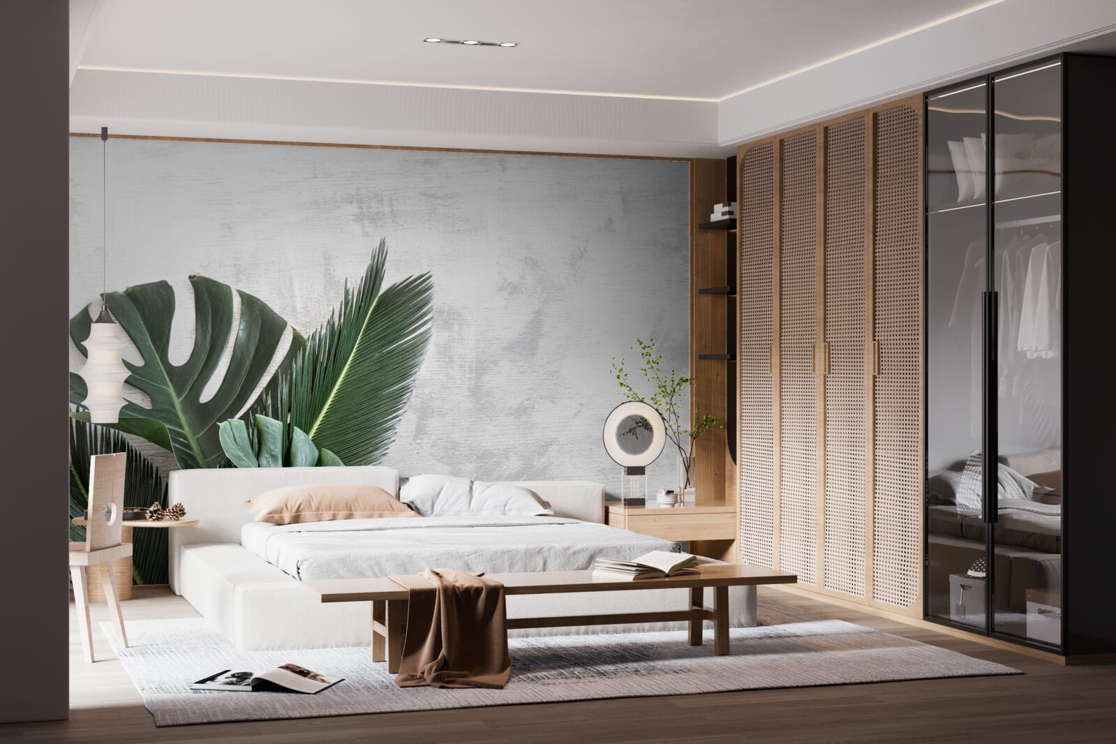 Fototapeta szare tło podkreśla zieleń paproci