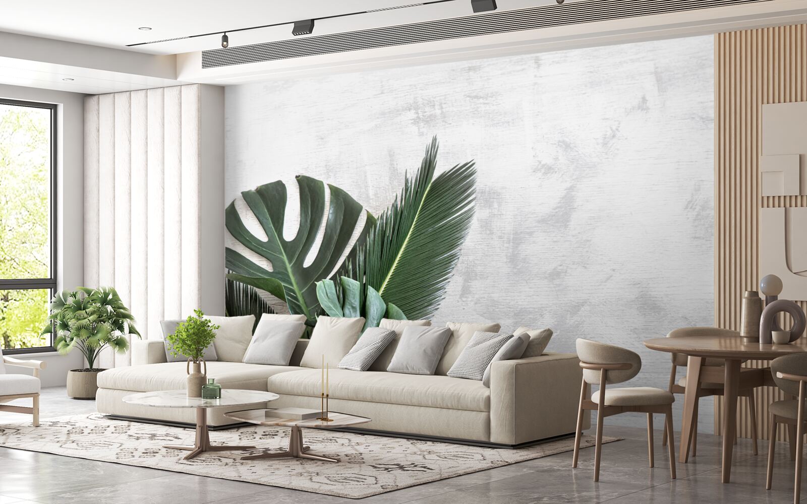 Fototapeta szare tło podkreśla zieleń paproci