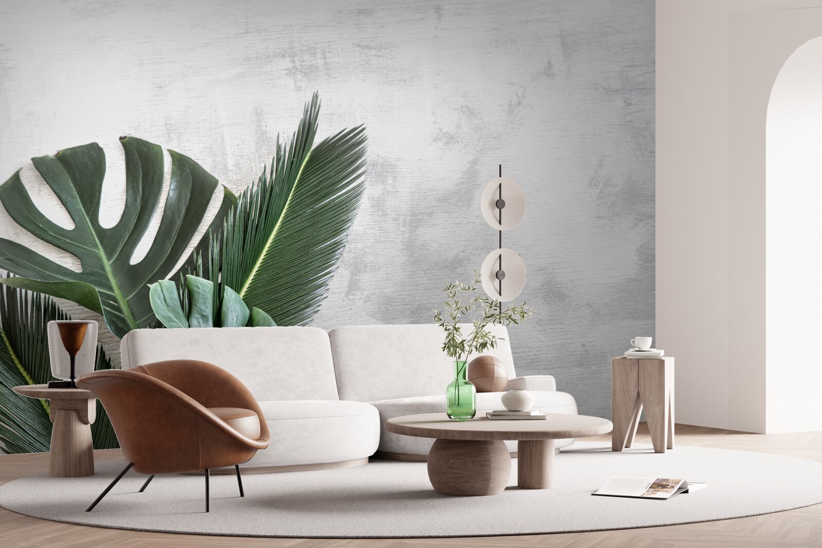 Fototapeta szare tło podkreśla zieleń paproci