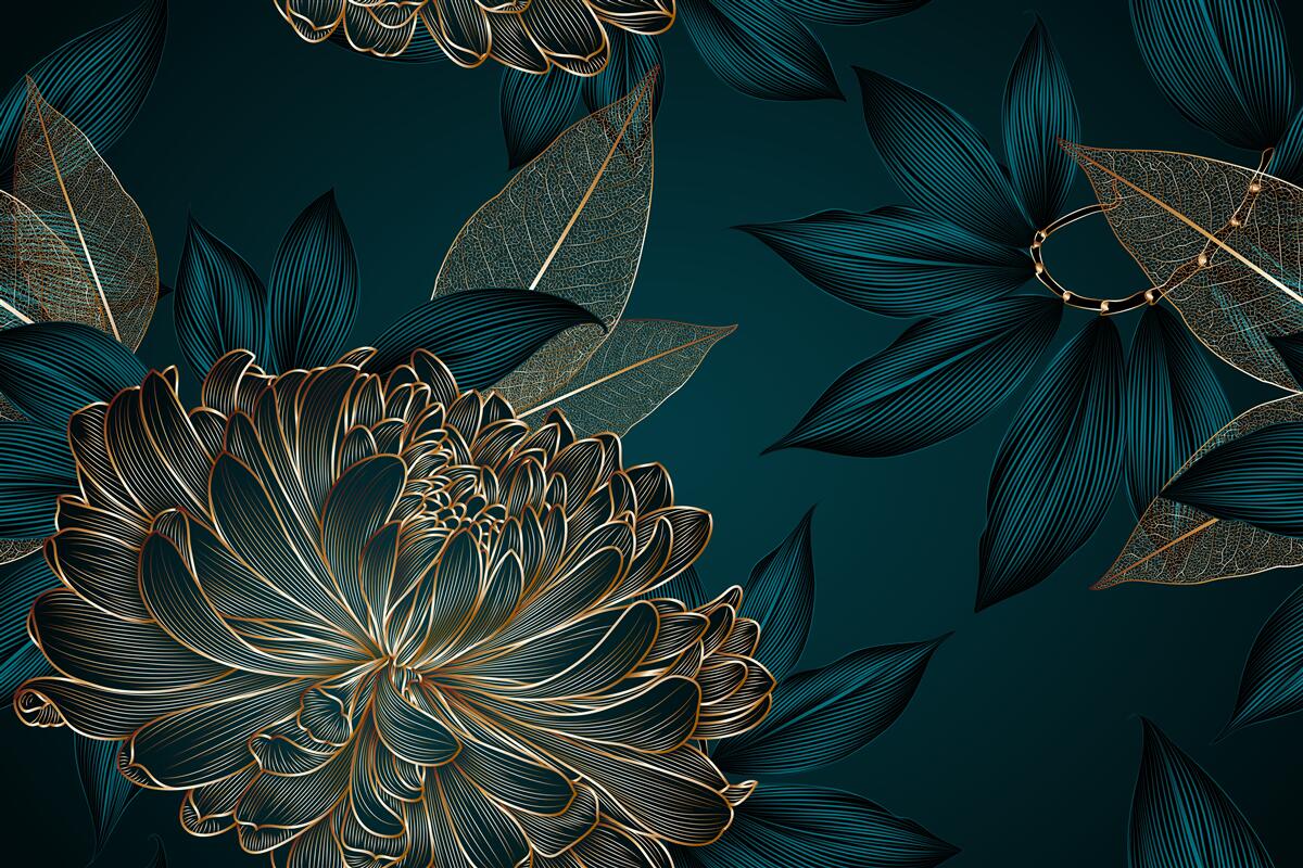 Fototapeta mniszek lekarski i złote liście