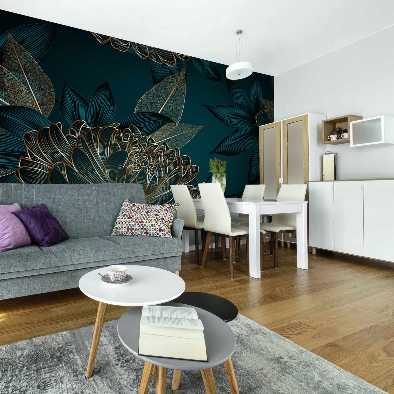 Fototapeta mniszek lekarski i złote liście