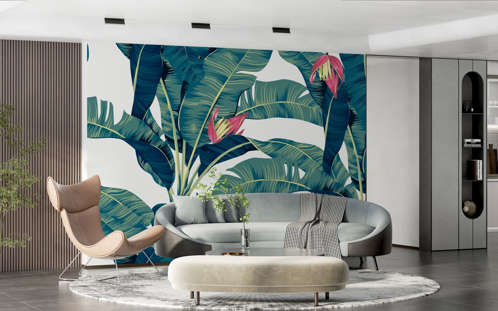 Fototapeta kwiaty wśród zieleni tropikalnych liści