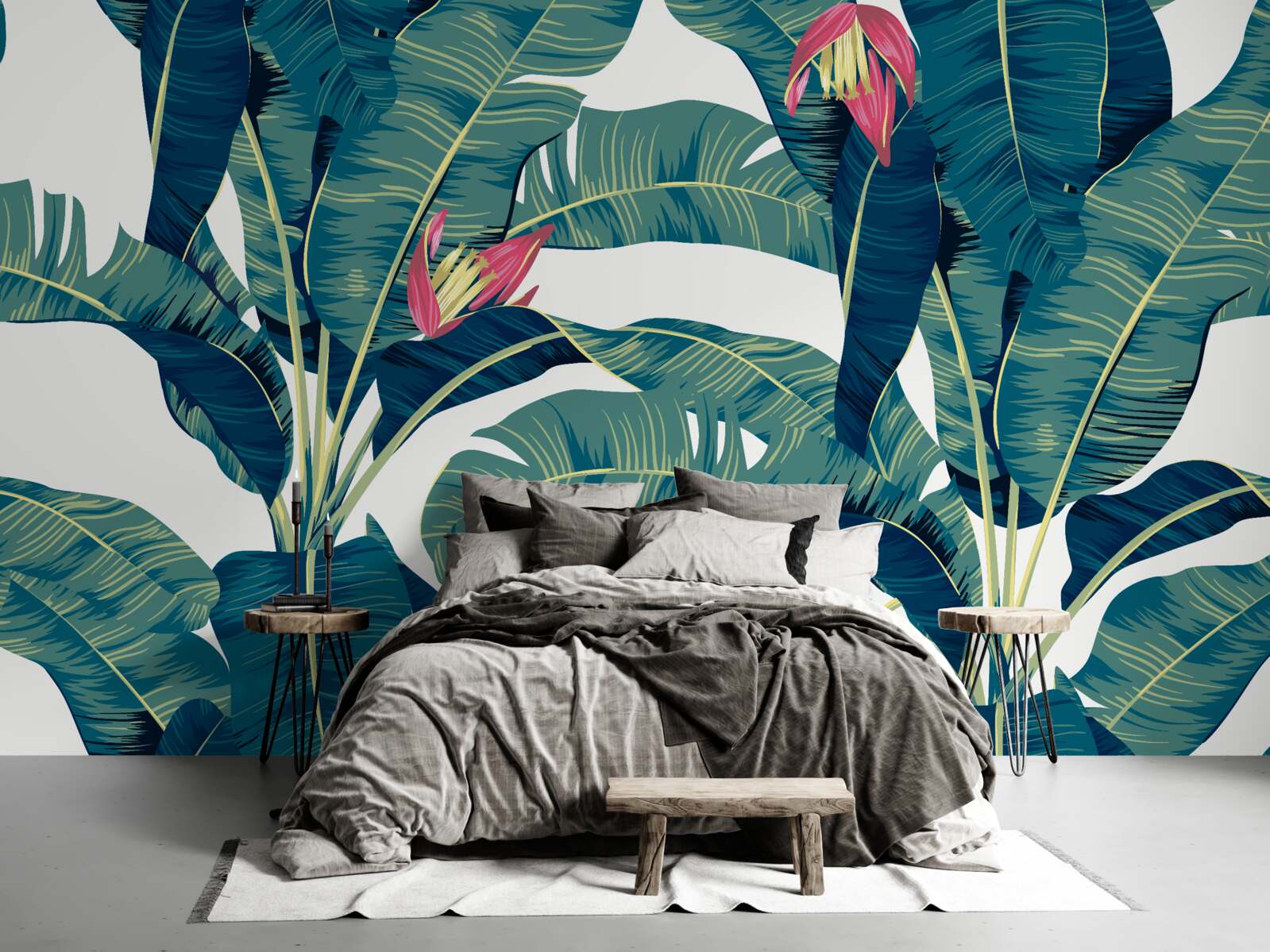 Fototapeta kwiaty wśród zieleni tropikalnych liści