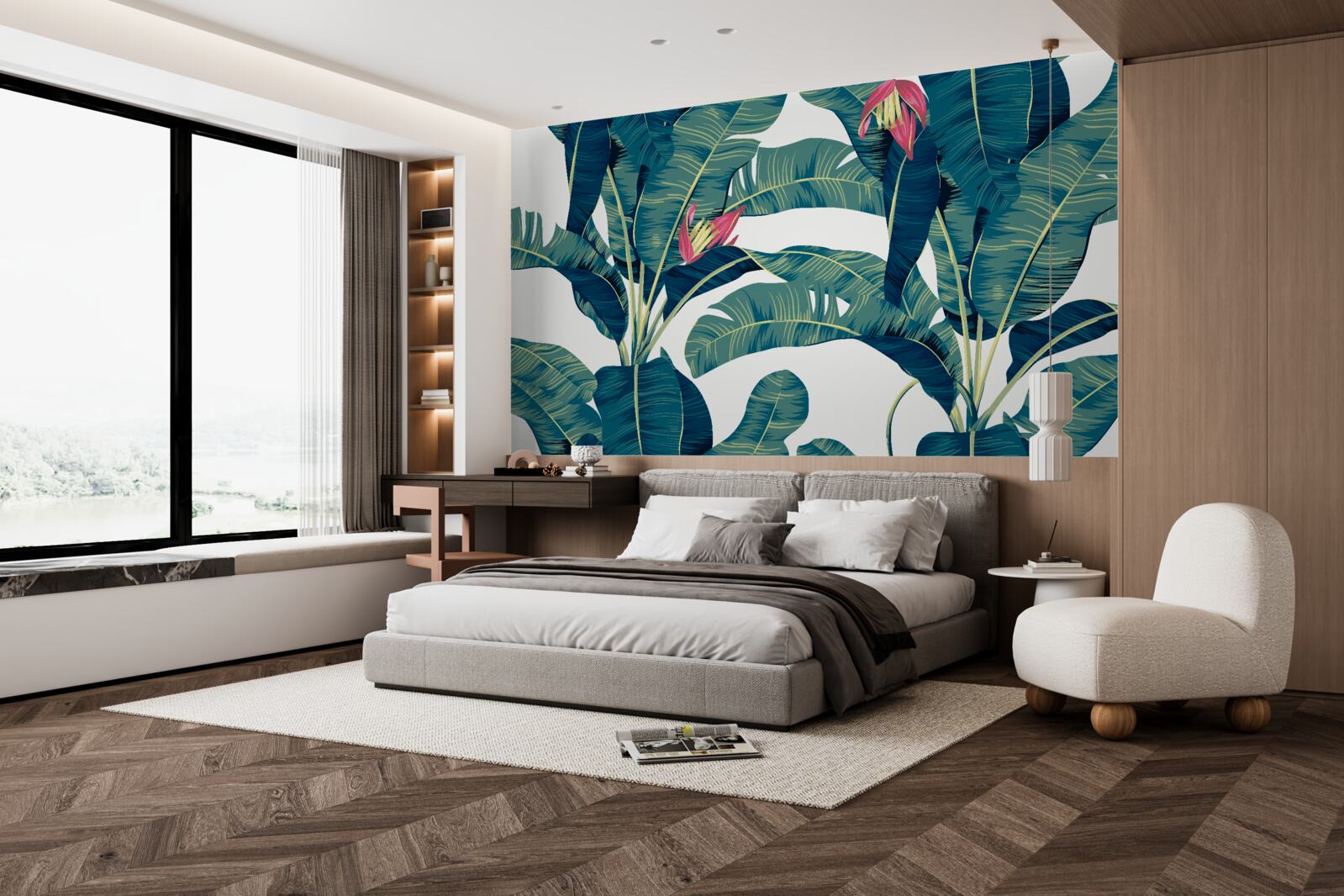 Fototapeta kwiaty wśród zieleni tropikalnych liści