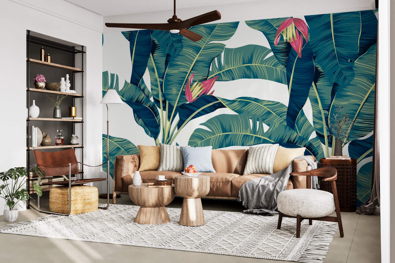 Fototapeta kwiaty wśród zieleni tropikalnych liści